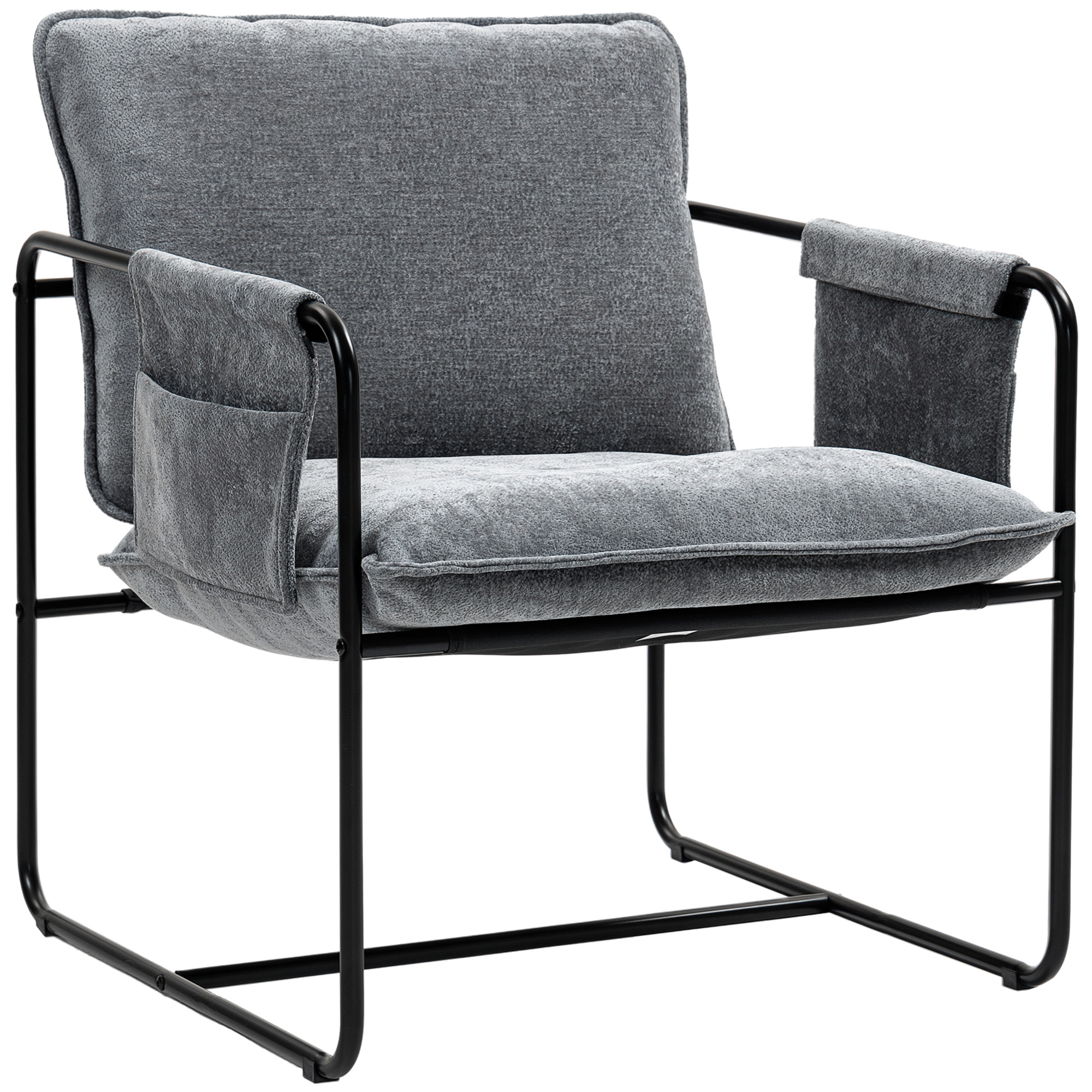 HERON Minimal Padded Accent Chair, with Pockets - Grey - Life Essentials