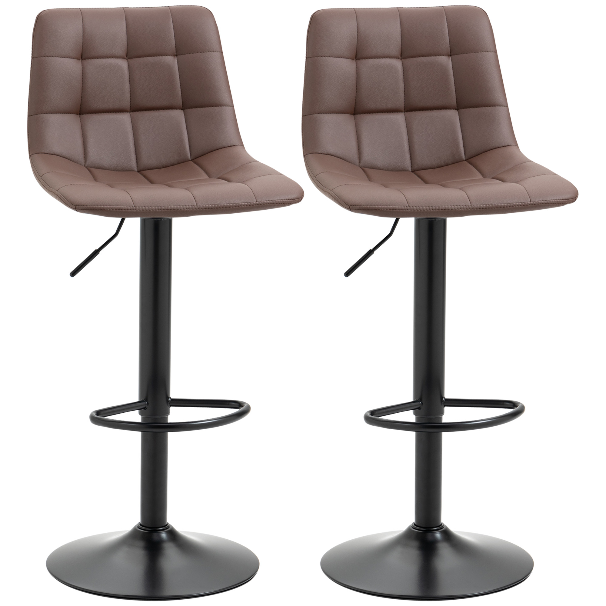 Adjustable Bar Stools Set of 2, Counter Height Barstools Dining Chairs 360° Swivel with Footrest for Home Pub and Kitchen, Brown - Life Essentials