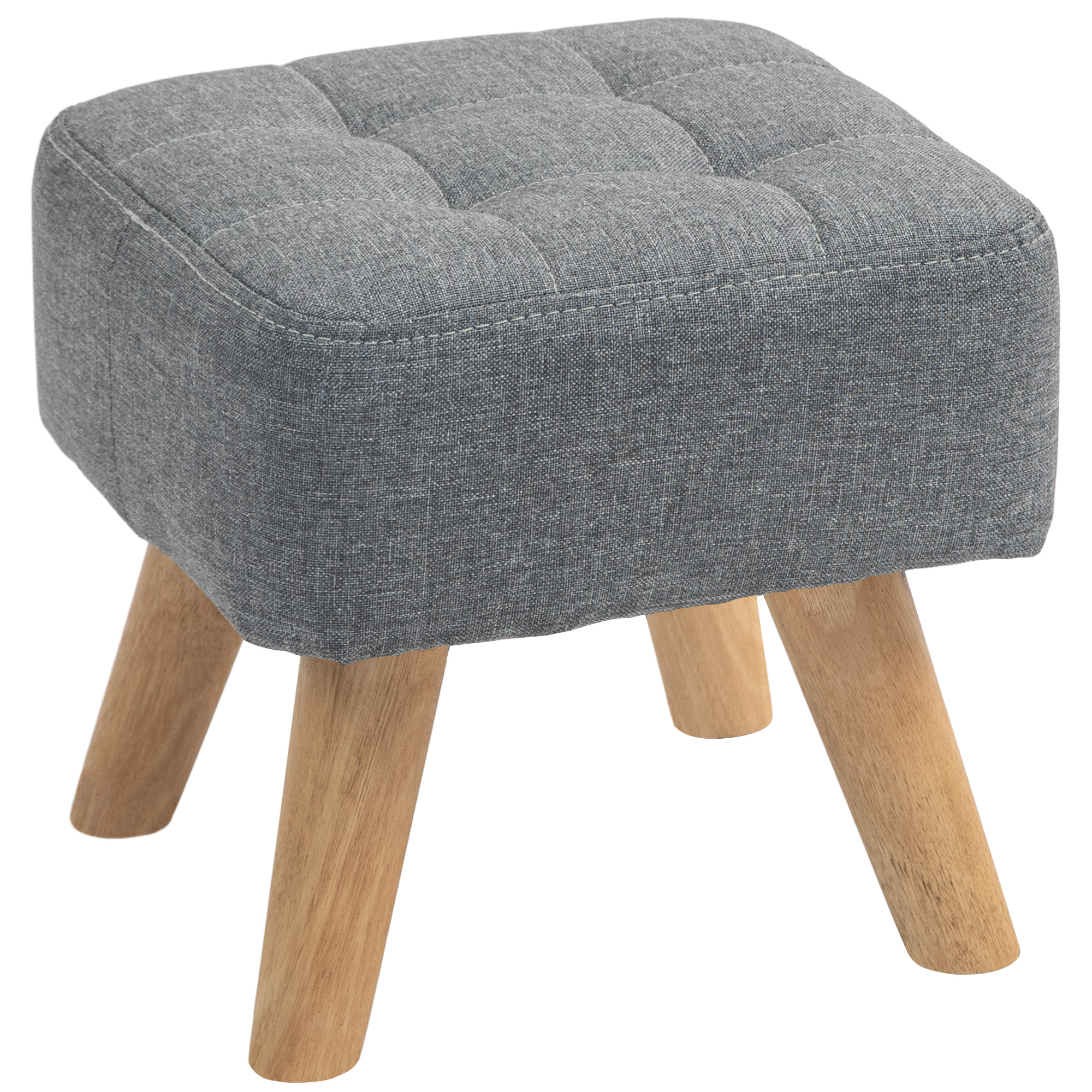 Footstool - Fabric Foot Stool with Rubber Wood Legs Grey 27cm - Life Essentials