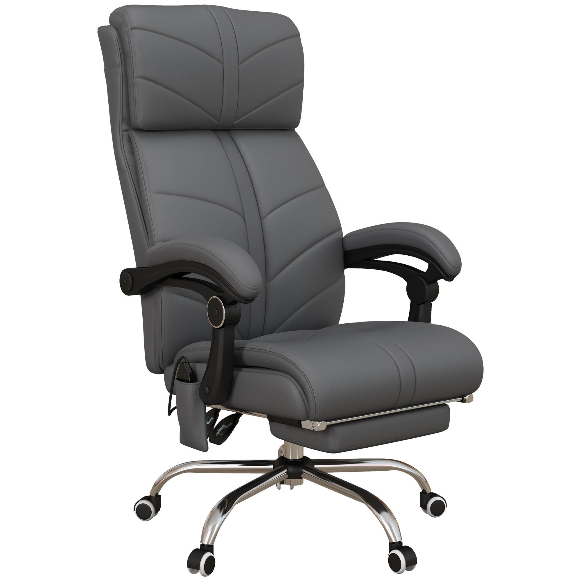 Vinsetto Vibration Massage Office Chair with Heat, PU Leather Computer Chair with Footrest, Armrest, Reclining Back, Grey - Life Essentials