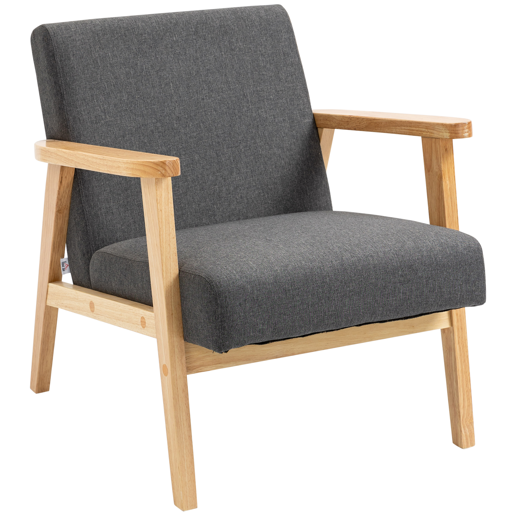 Fabric Accent Chair with Rubber Wood Frame and Cushion - Dark Grey - Life Essentials