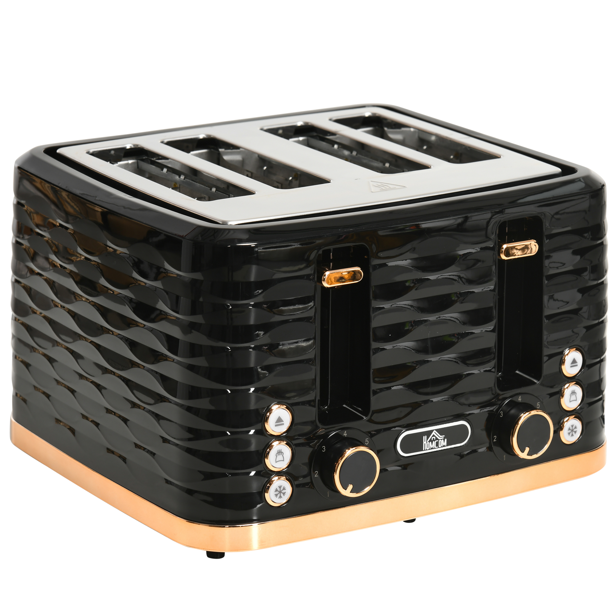 HERON Four-Slice Rippled Toaster - Black - Life Essentials
