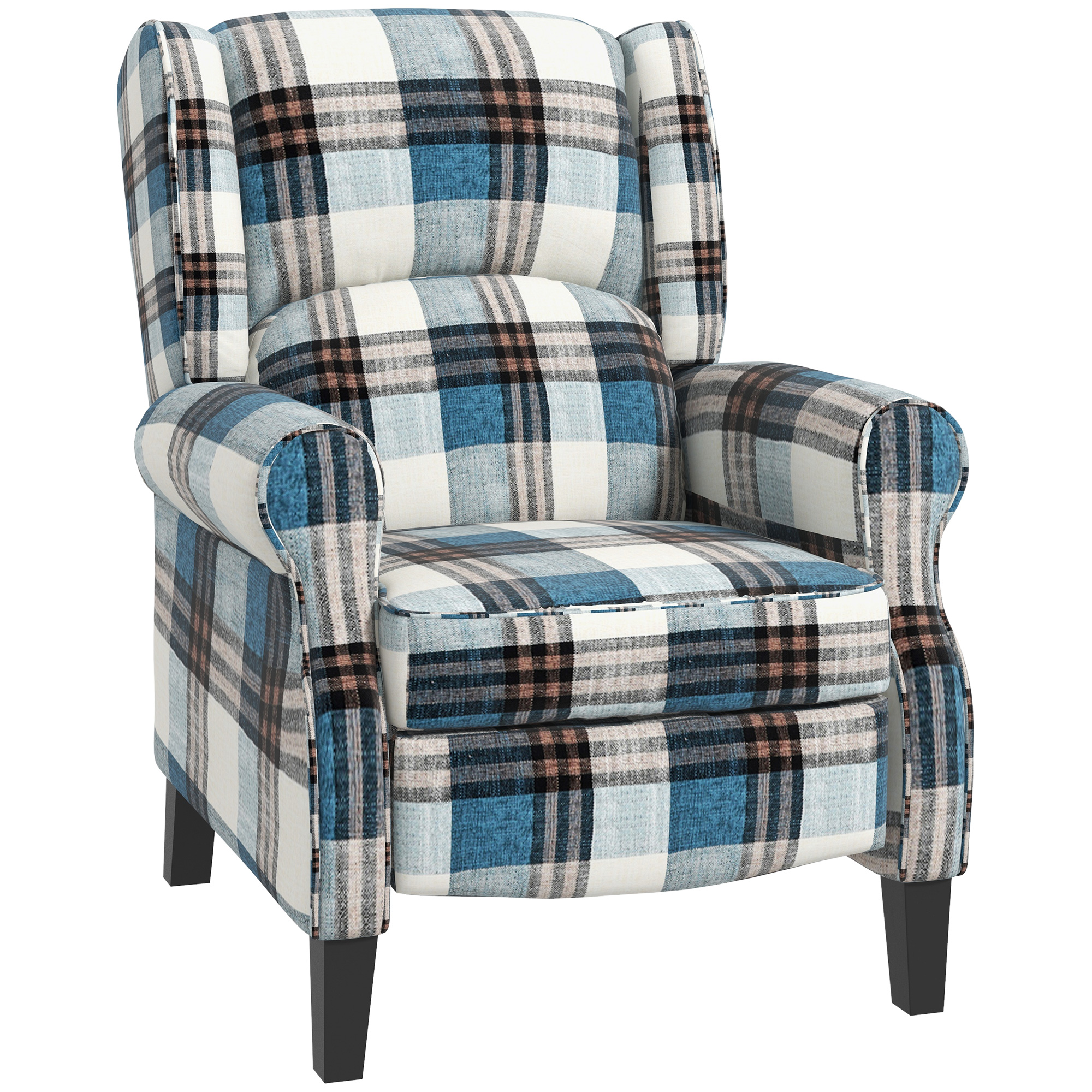 Wingback Reclining Chair Push Back Recliner Armchair for Living Room Bedroom with Footrest Armrests Wood Legs Blue - Life Essentials