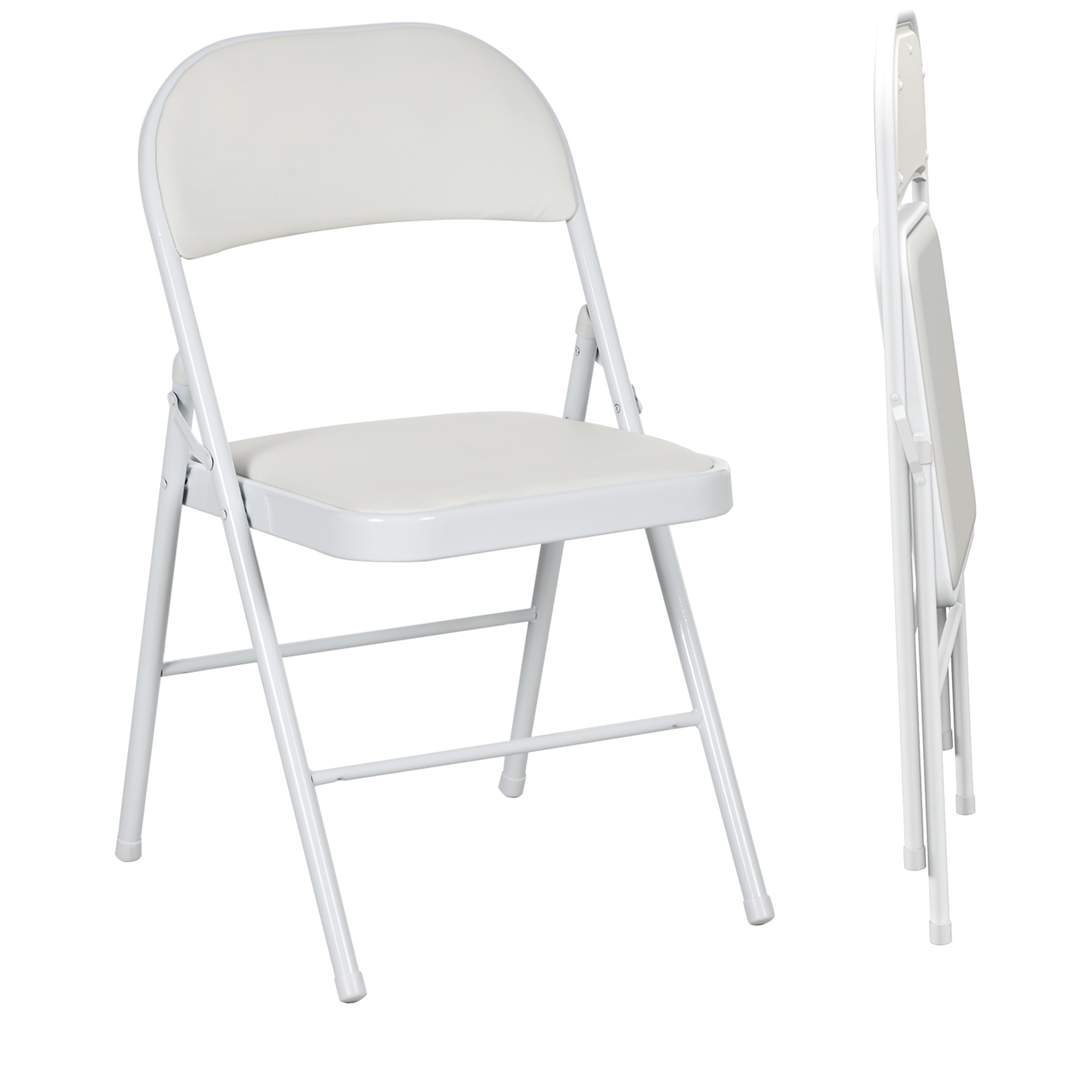 Scott Padded Folding Chairs Set of 2 with Cushioned Seat - White - Life Essentials