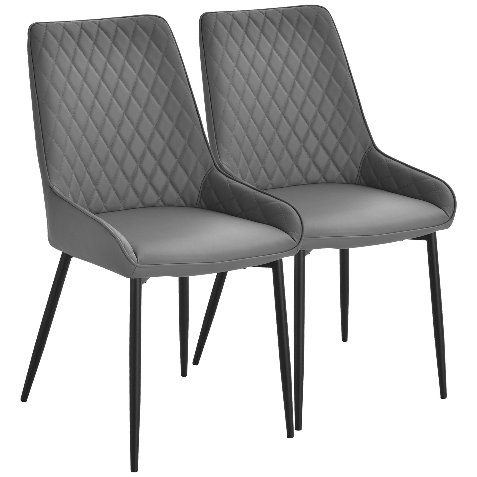 Set Of 2 Quilted PU Leather Dining Chairs with Metal Frame 4 Legs Foot Caps Home Seating Modern Stylish Executive Grey - Life Essentials