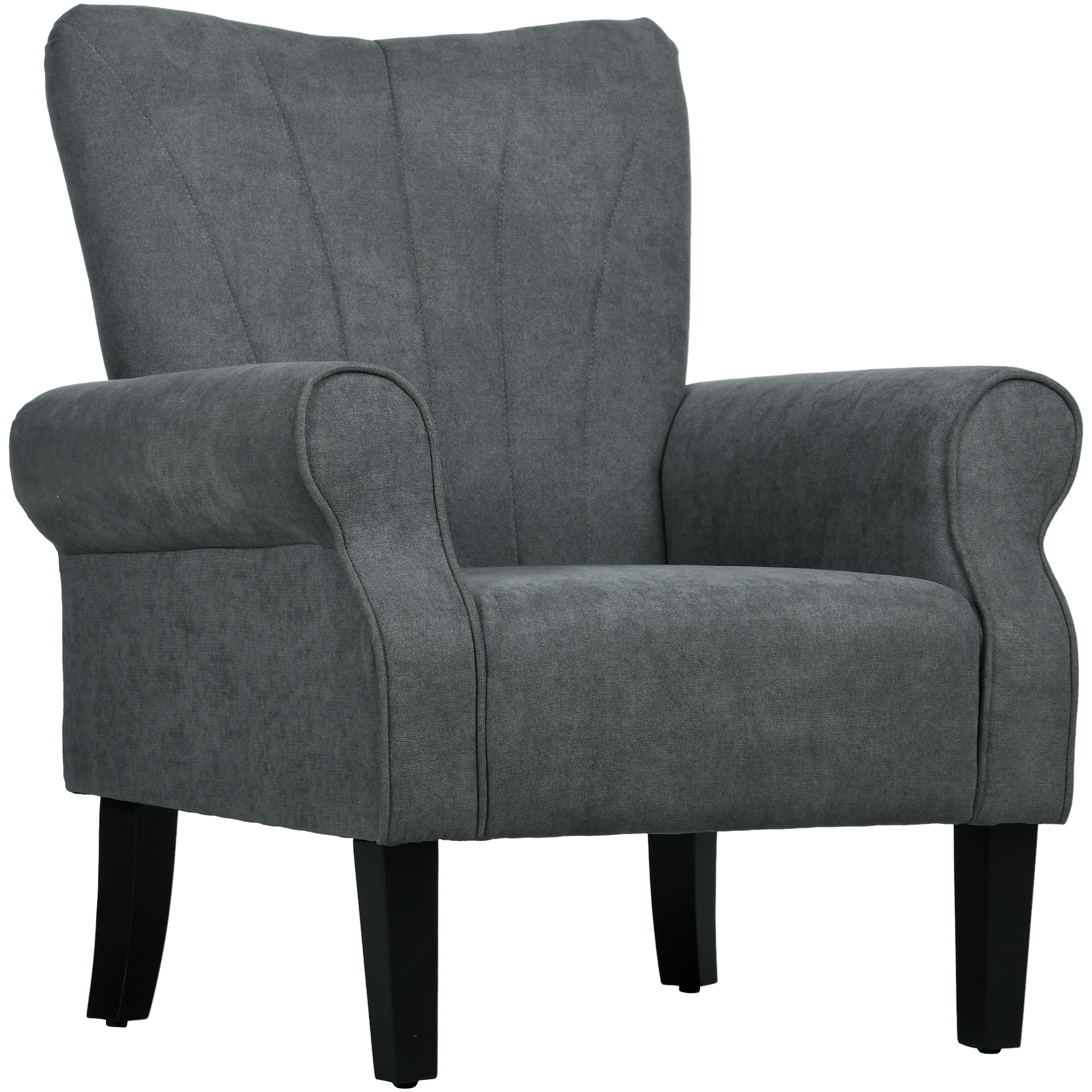 Upholstered Accent Chair with High Back Rolled Arms Wood Legs - Grey - Life Essentials