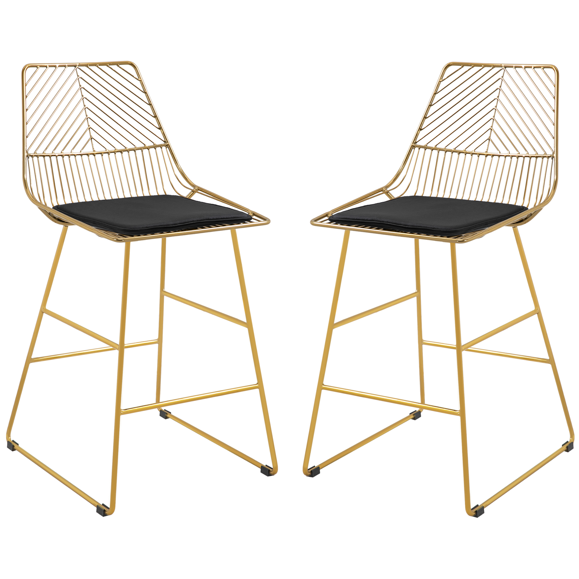 Set of 2 Bar stools Modern Counter Height Wire Metal Bar chairs for Kitchen, Bar Counter, Gold - Life Essentials