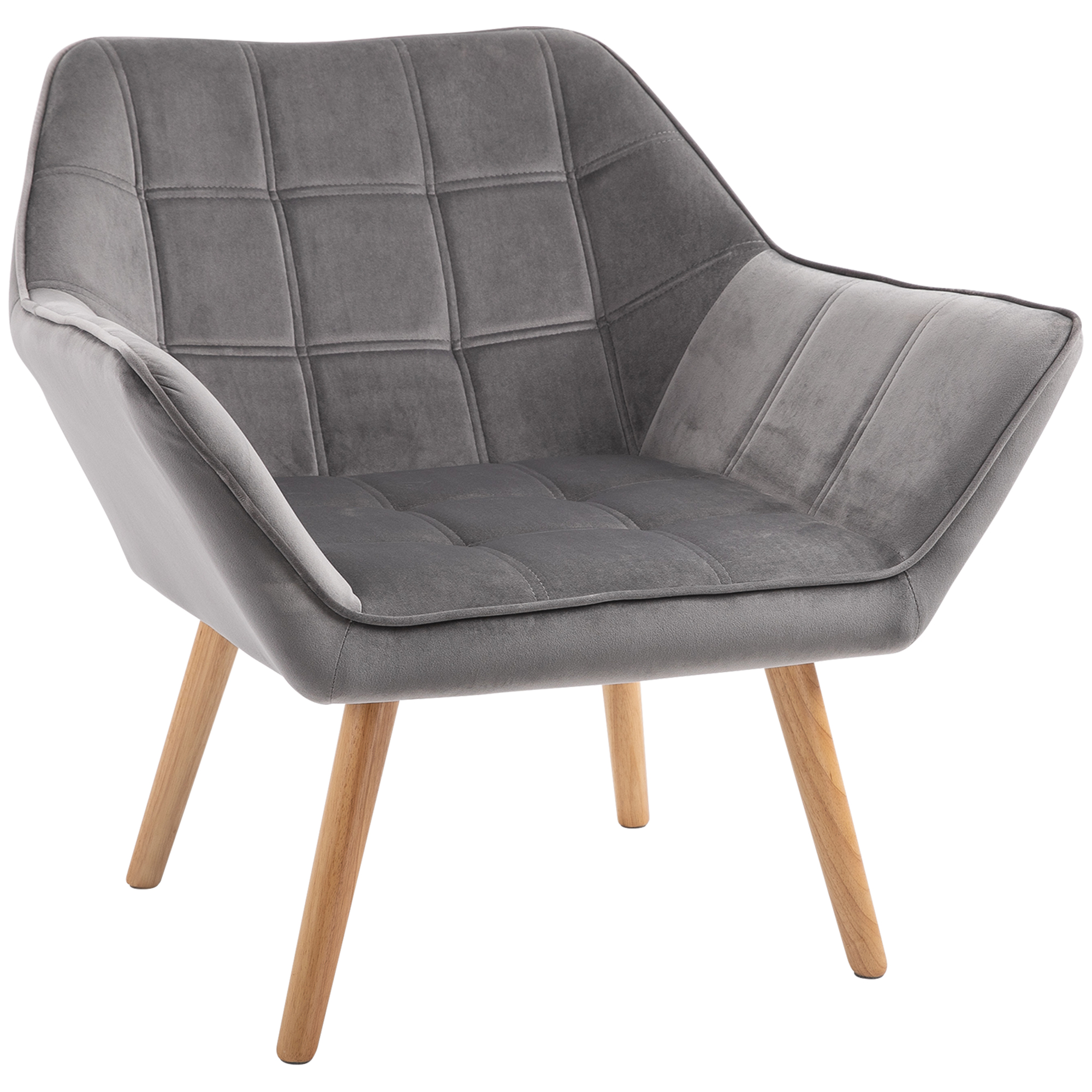 Armchair Accent Chair Wide Arms Slanted Back Padding Iron Frame Wooden Legs Home Bedroom Furniture Seating Grey - Life Essentials