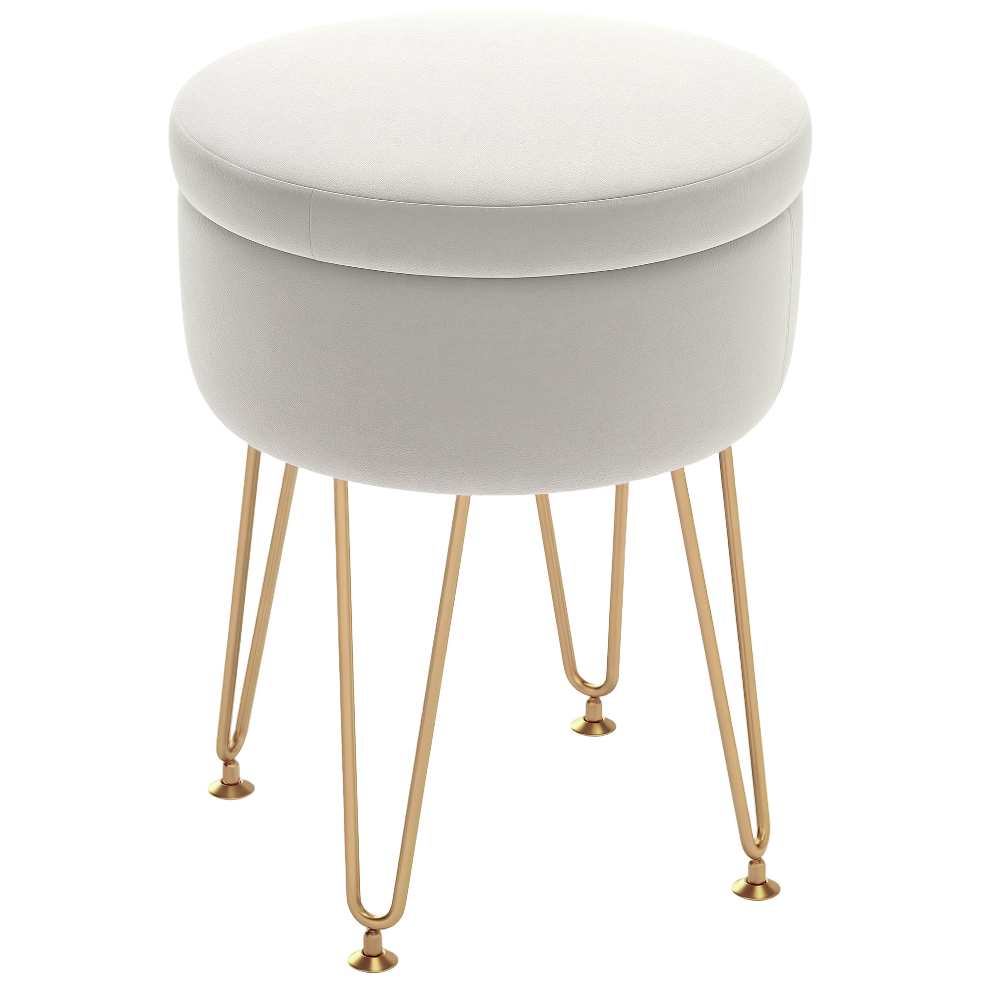 HERON 5L Velvet-Feel Storage Ottoman - Cream White - Life Essentials