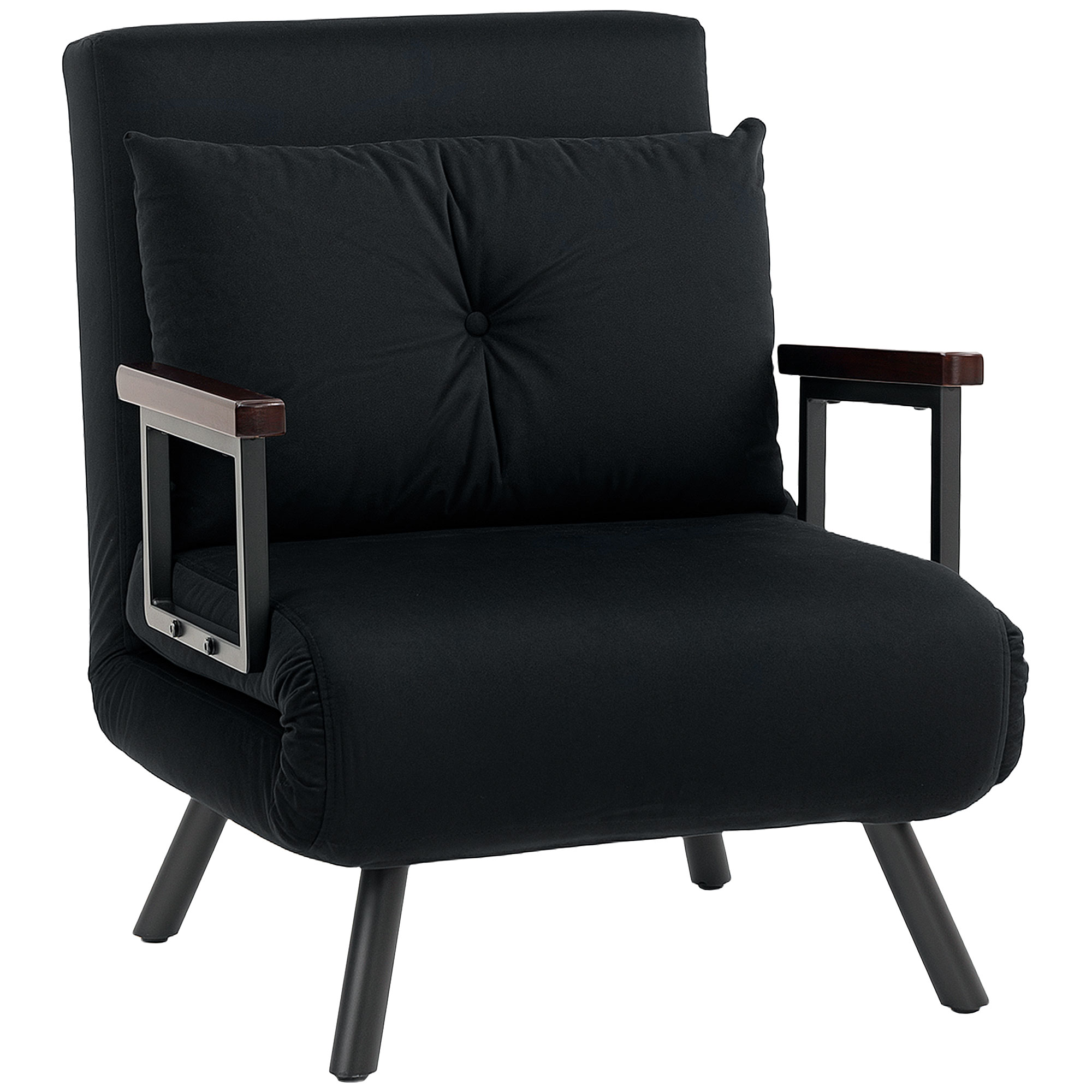 HERON 4-in-1 Velvet-Feel Single Chair Bed, with Pillow - Black - Life Essentials