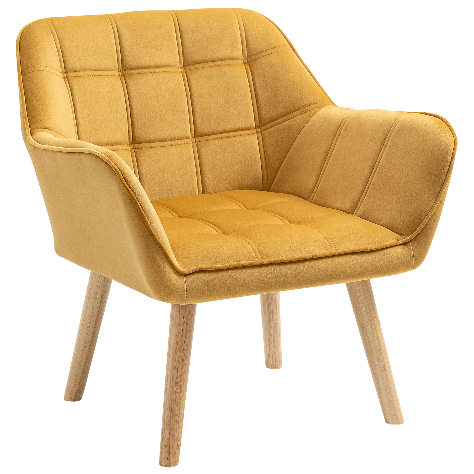Armchair Accent Chair Wide Arms Slanted Back Padding Iron Frame Wooden Legs Home Bedroom Furniture Seating Yellow - Life Essentials