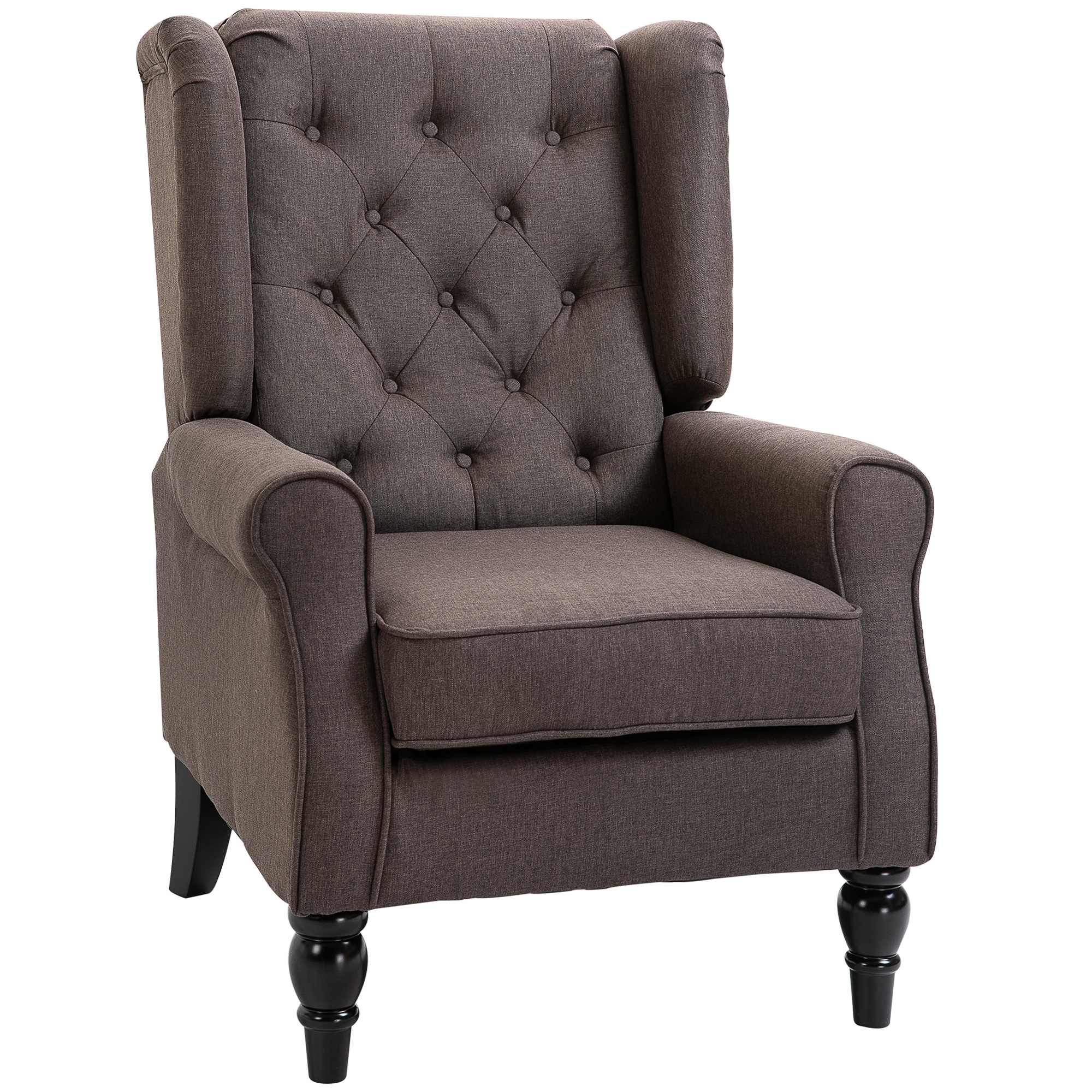 Retro Accent Chair, Wingback Armchair with Wood Frame Button Tufted Design for Living Room Bedroom, Brown - Life Essentials