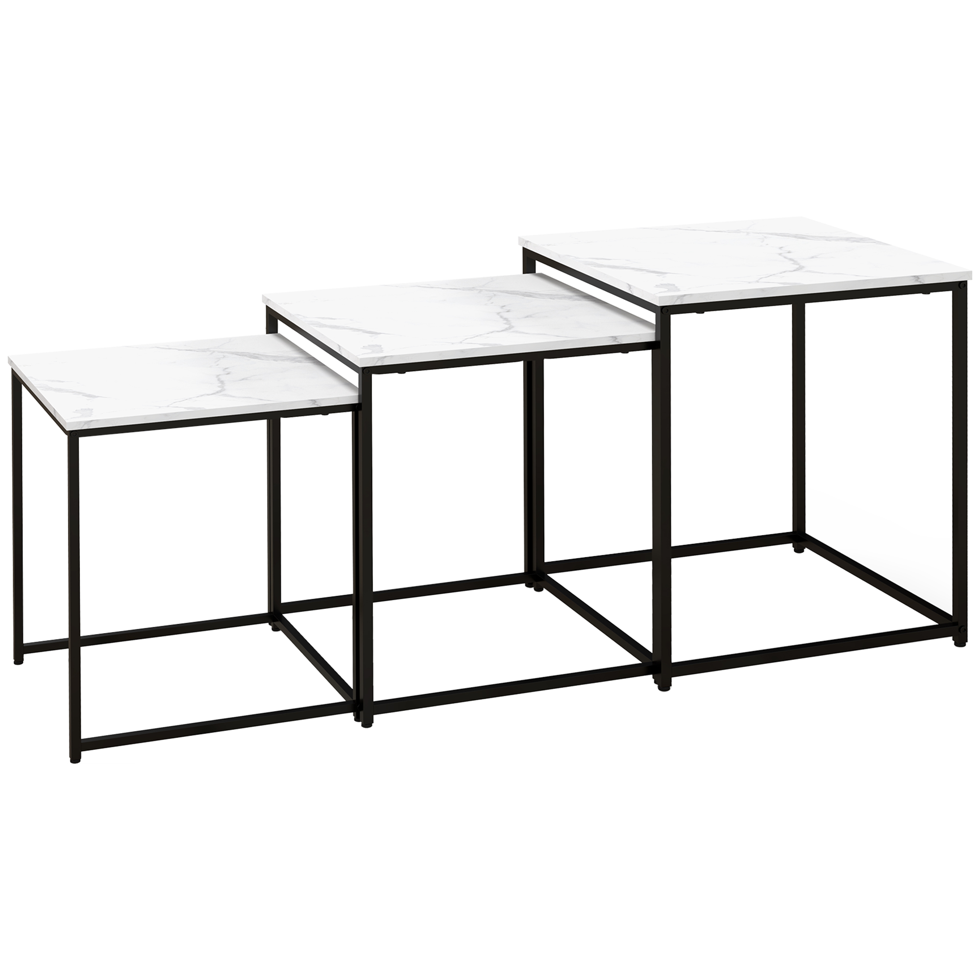 Scott Nesting Tables Set of 3 with Faux Marble Top - White - Life Essentials