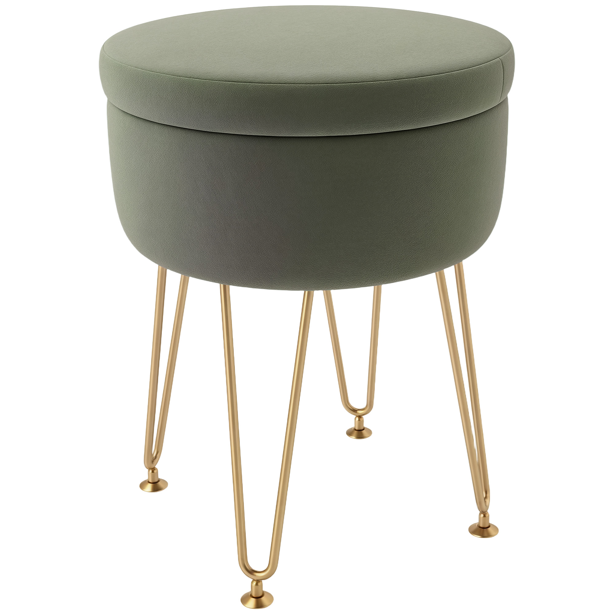 HERON 5L Velvet-Feel Storage Ottoman - Green - Life Essentials