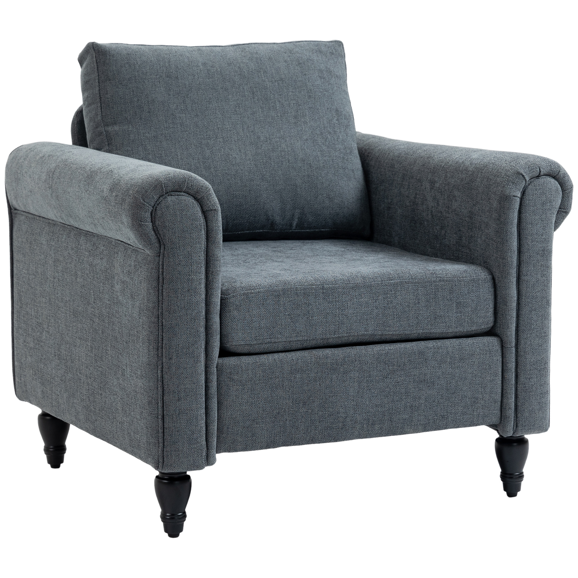Vintage Upholstered Accent Chair with Back Pillow and Rolled Arms - Grey - Life Essentials