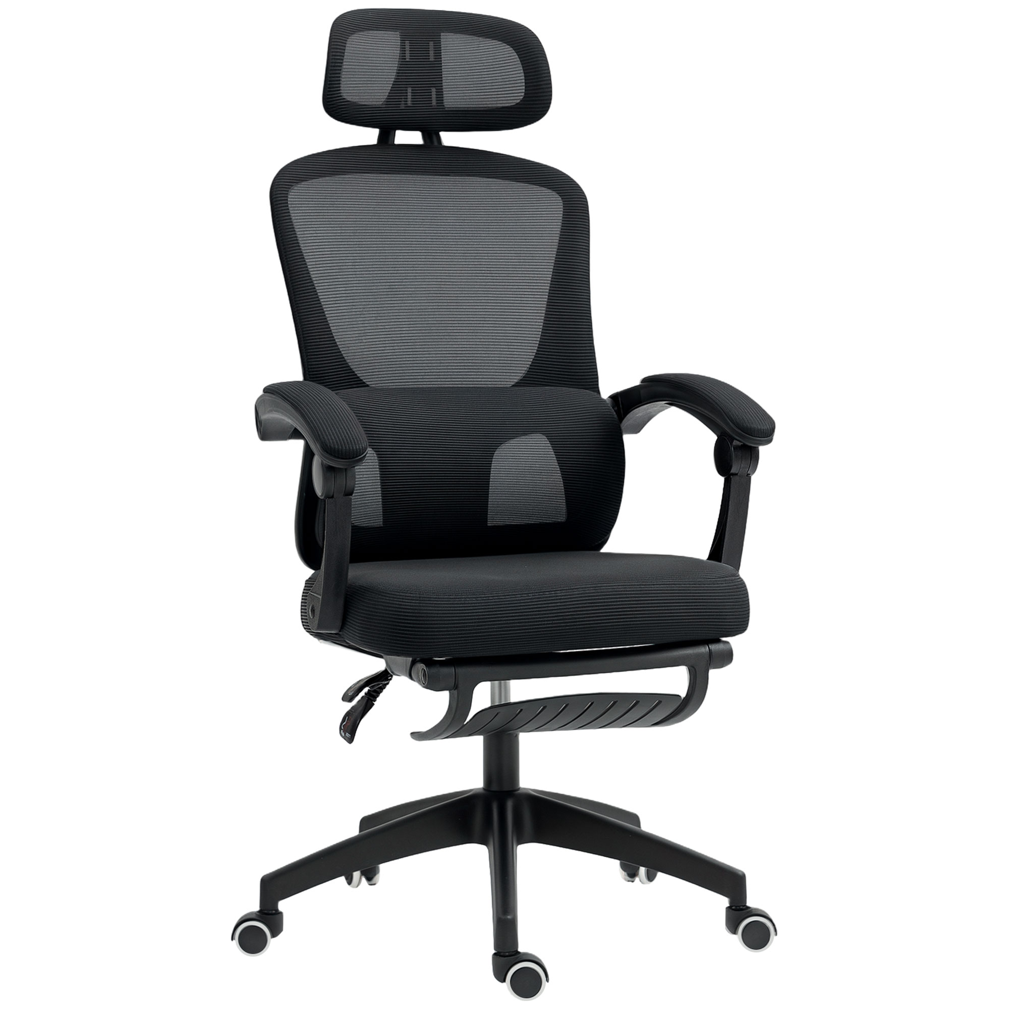 HERON Ergonomic Mesh Office Chair, Reclining Swivel Desk Chair with Lumbar Support, Footrest & Headrest, Black - Life Essentials