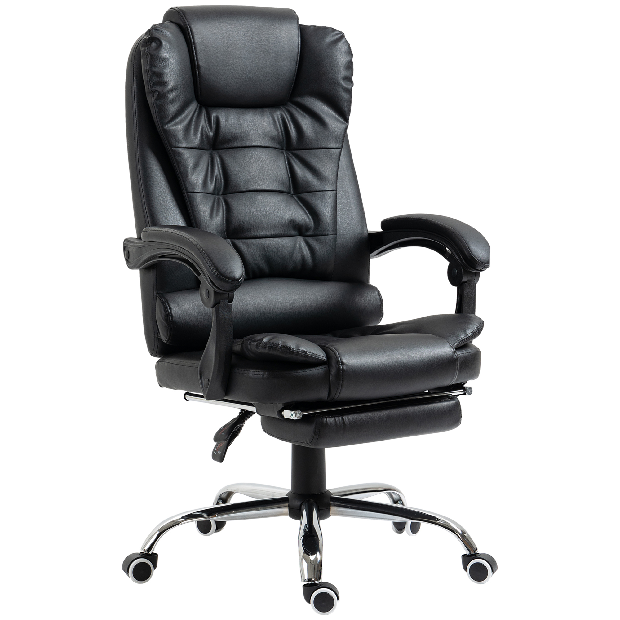 Executive Office Chair, All-round Adjustable PU Leather Home Office Chair with Swivel Wheels, Reclining Backrest, Retractable Footrest, Black - Life 