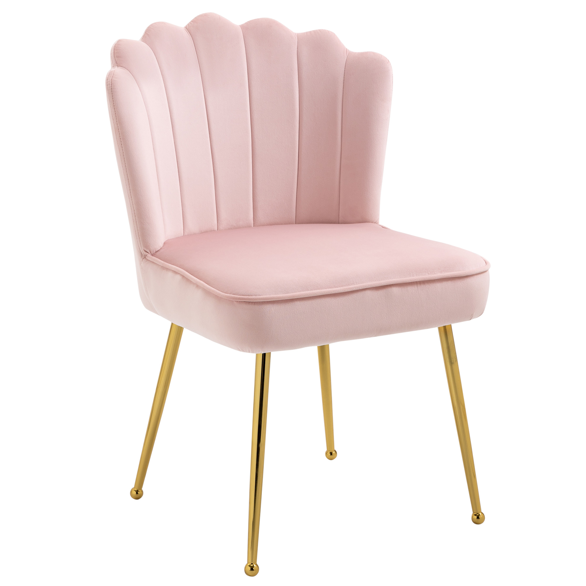 Velvet-Feel Shell Luxe Accent Chair, Glam Vanity Chair Makeup Seat, Home Bedroom Lounge with Metal Legs Comfort Padding, Pink - Life Essentials