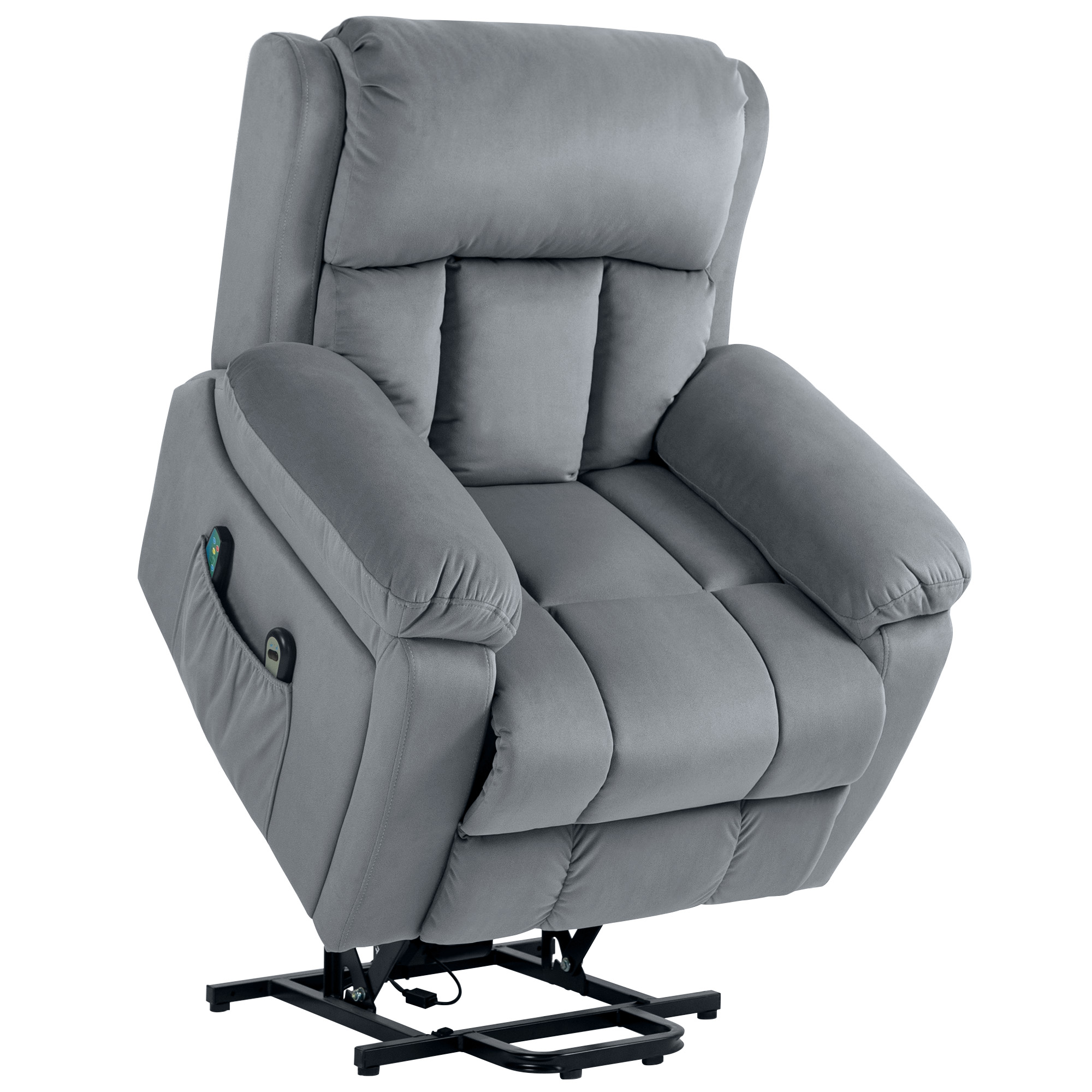 Scott Power Lift Recliner Chair with Vibration Massage Heat Side Pocket - Grey - Life Essentials