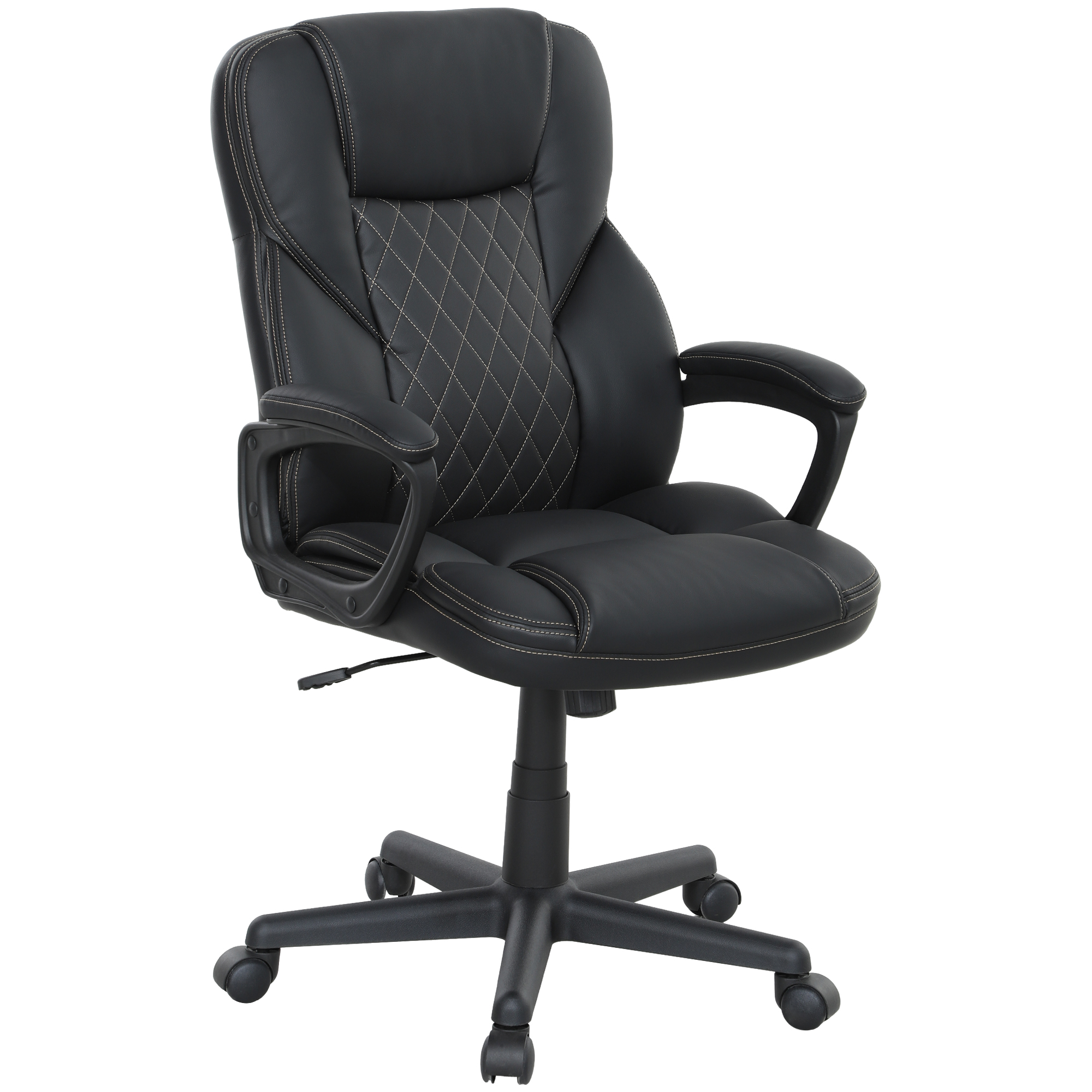 HERON Executive PU Leather Office Chair, High Back Desk Chair with Tilt, Adjustable Armrests, Swivel Chair, Black - Life Essentials