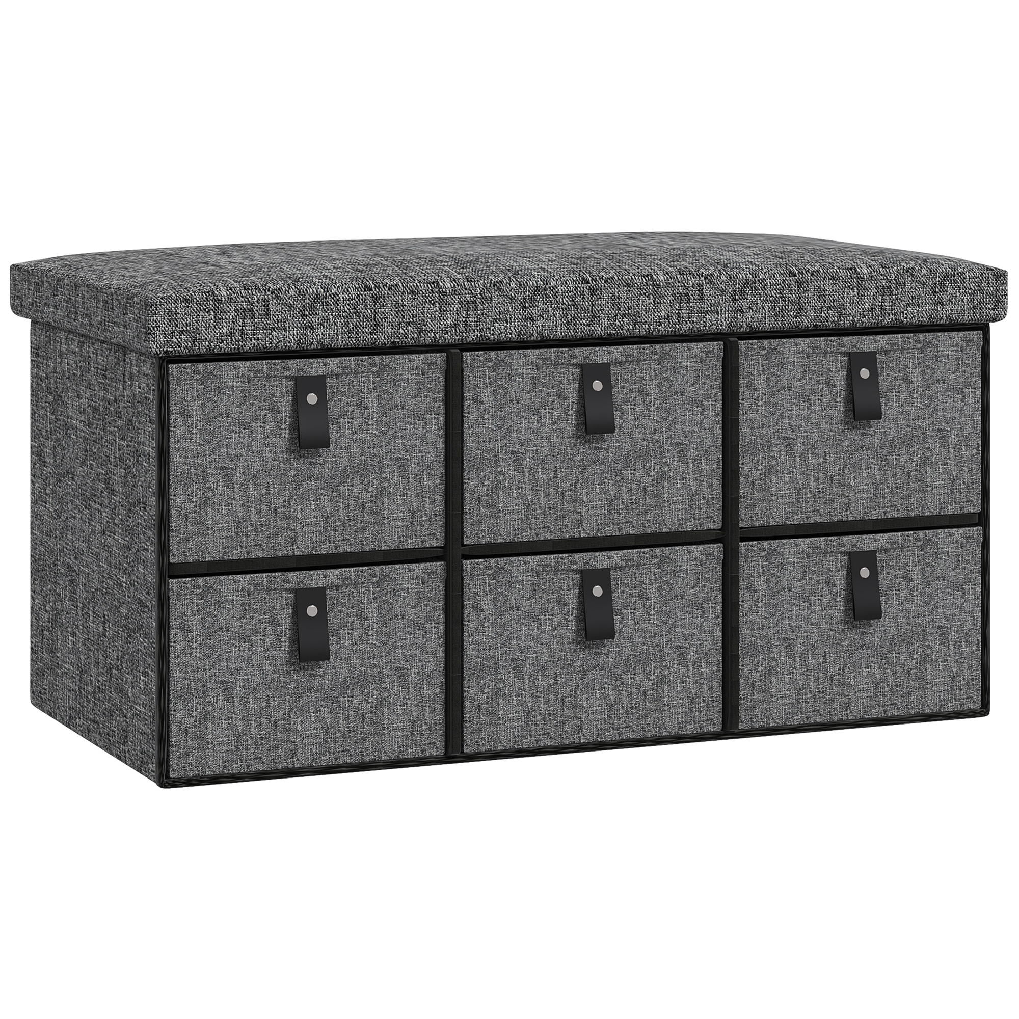 Scott Six-Drawer Shoe Storage Bench with Padded Top - Dark Grey - Life Essentials