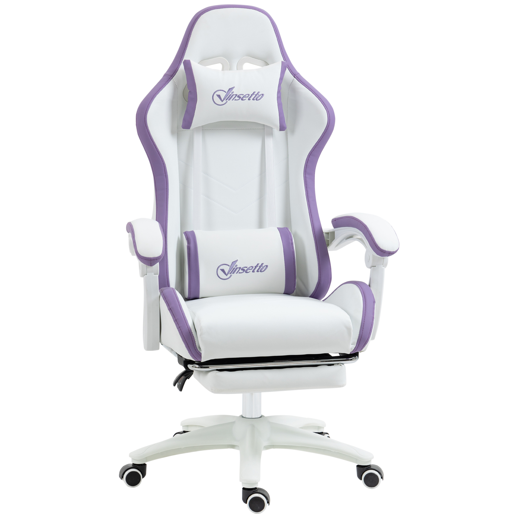 Racing Gaming Chair, Reclining PU Leather Computer Chair with 360 Degree Swivel Seat, Footrest, Removable Headrest and Lumber Support, Purple - Life 