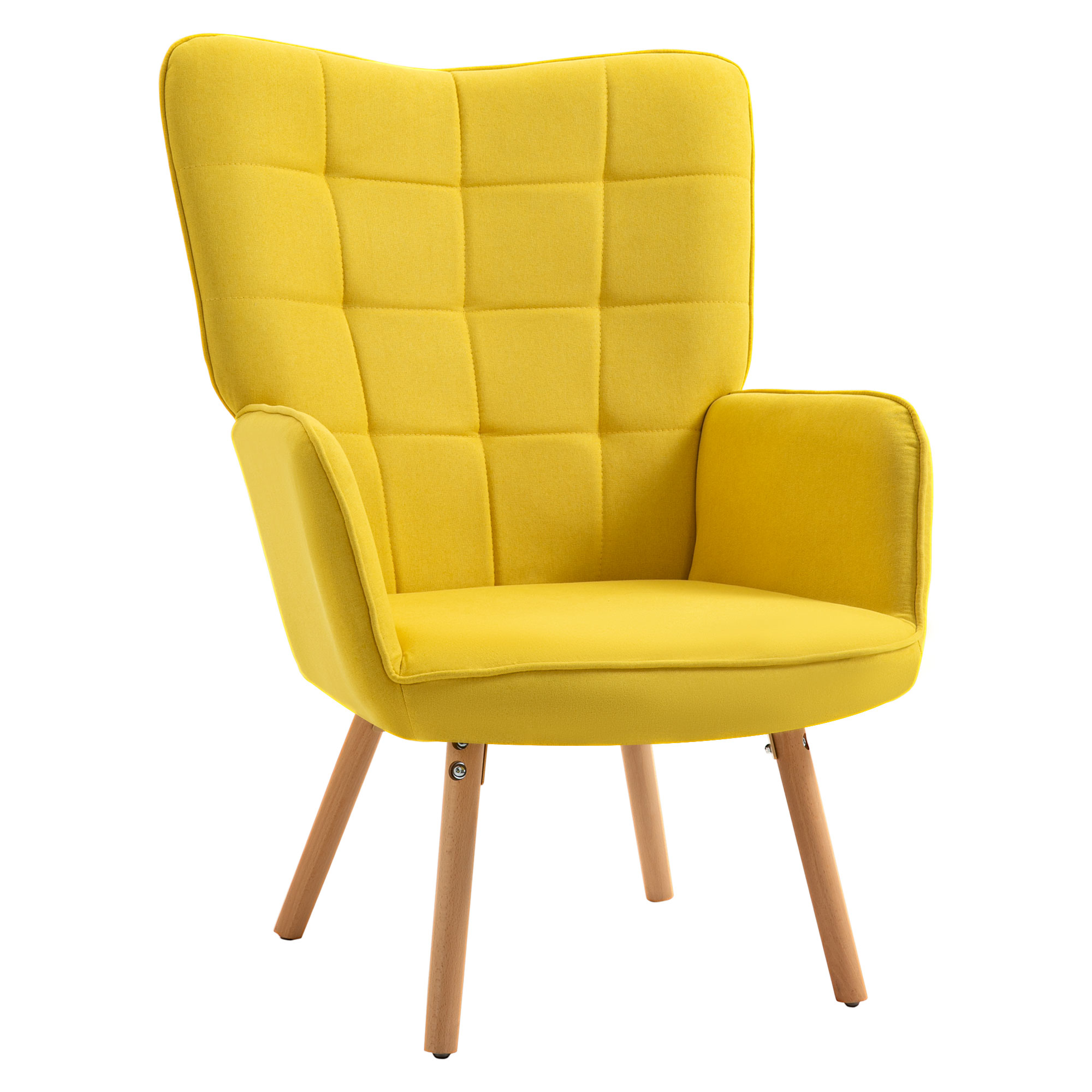 Modern Accent Chair Velvet-Touch Tufted Wingback Armchair Upholstered Leisure Lounge Sofa Club Chair with Wood Legs, Yellow - Life Essentials