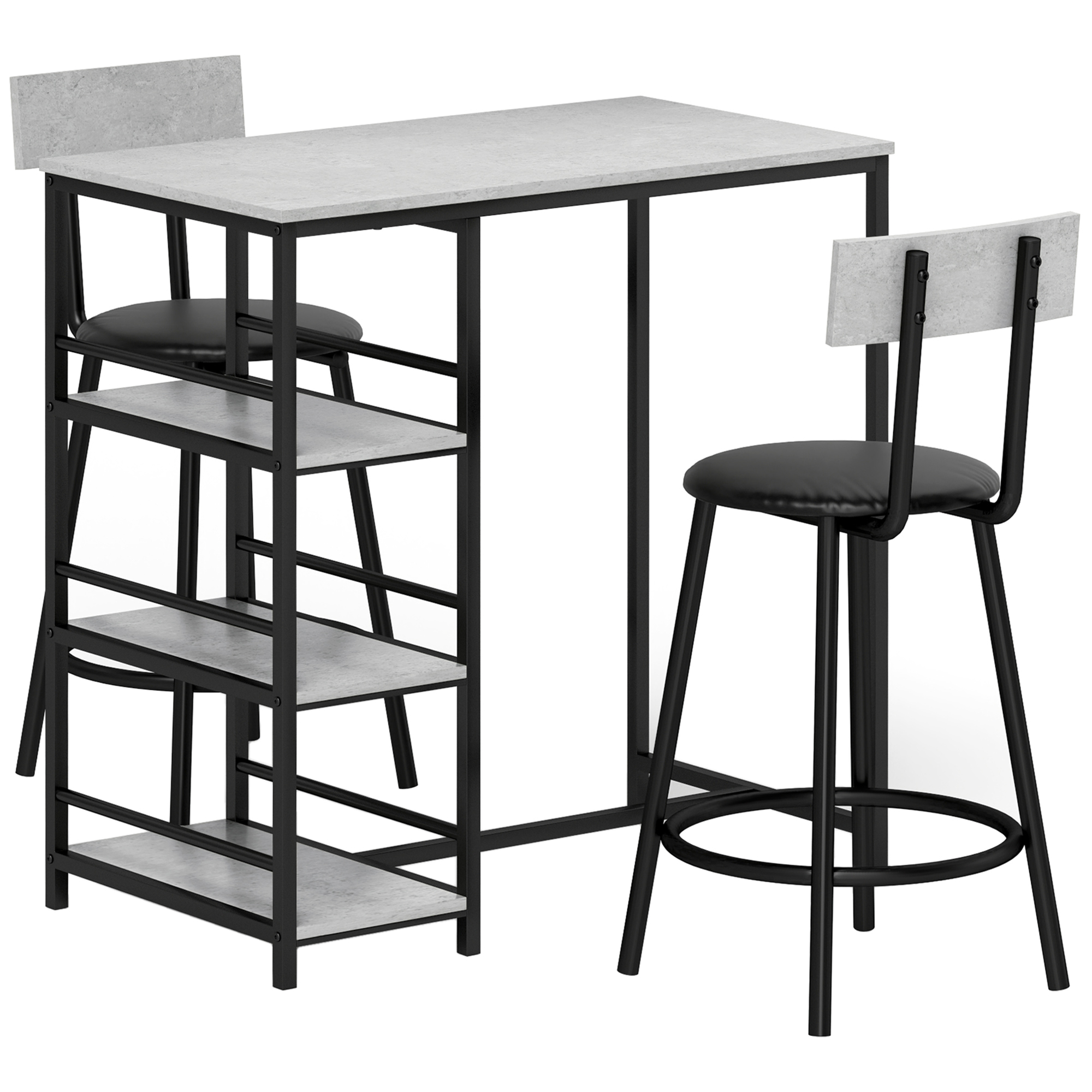 HERON Three-Piece Kitchen Dining Set, with Shelves - Grey/Black - Life Essentials