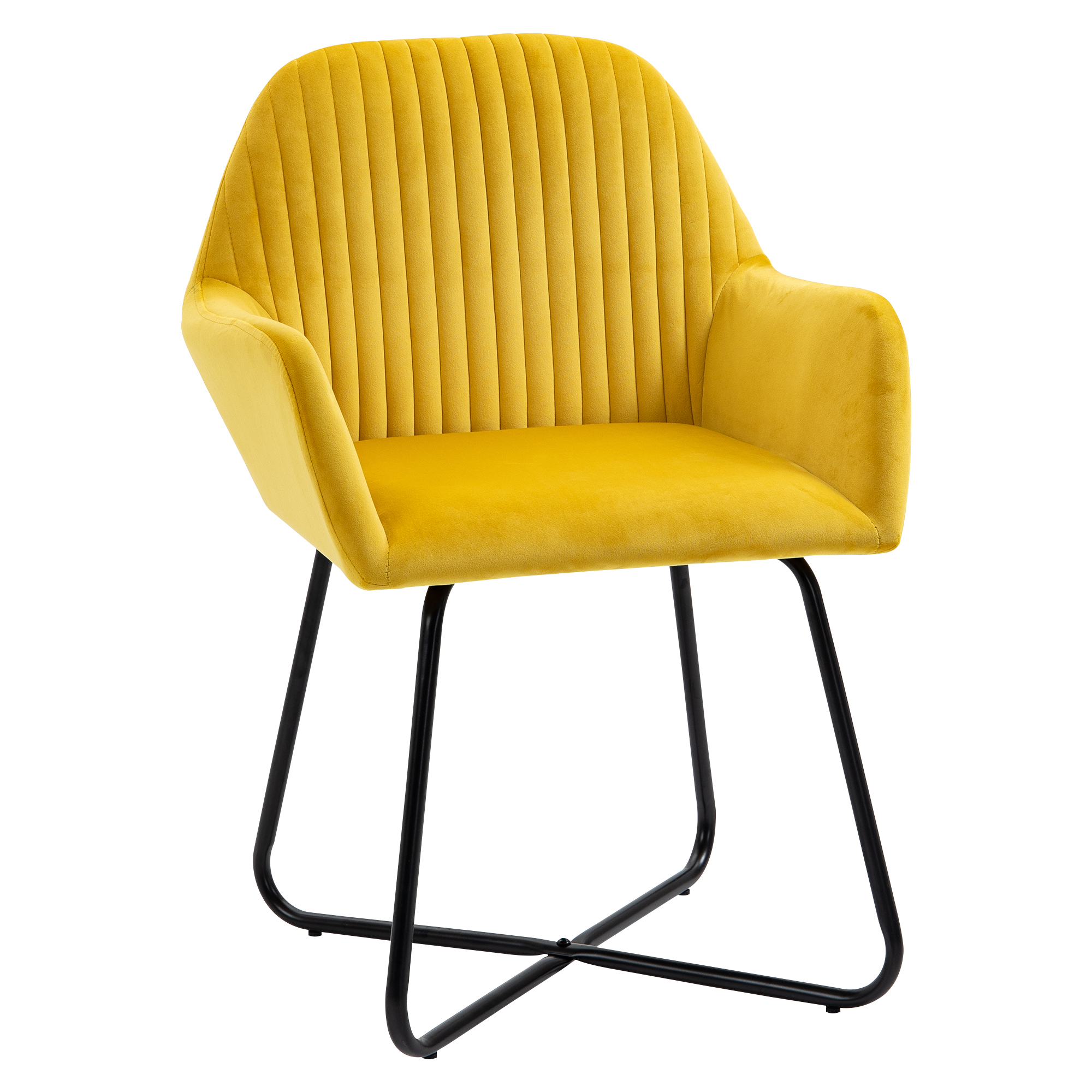 Modern Arm Chair Upholstered Accent Chair with Metal Base for Living Room Yellow - Life Essentials