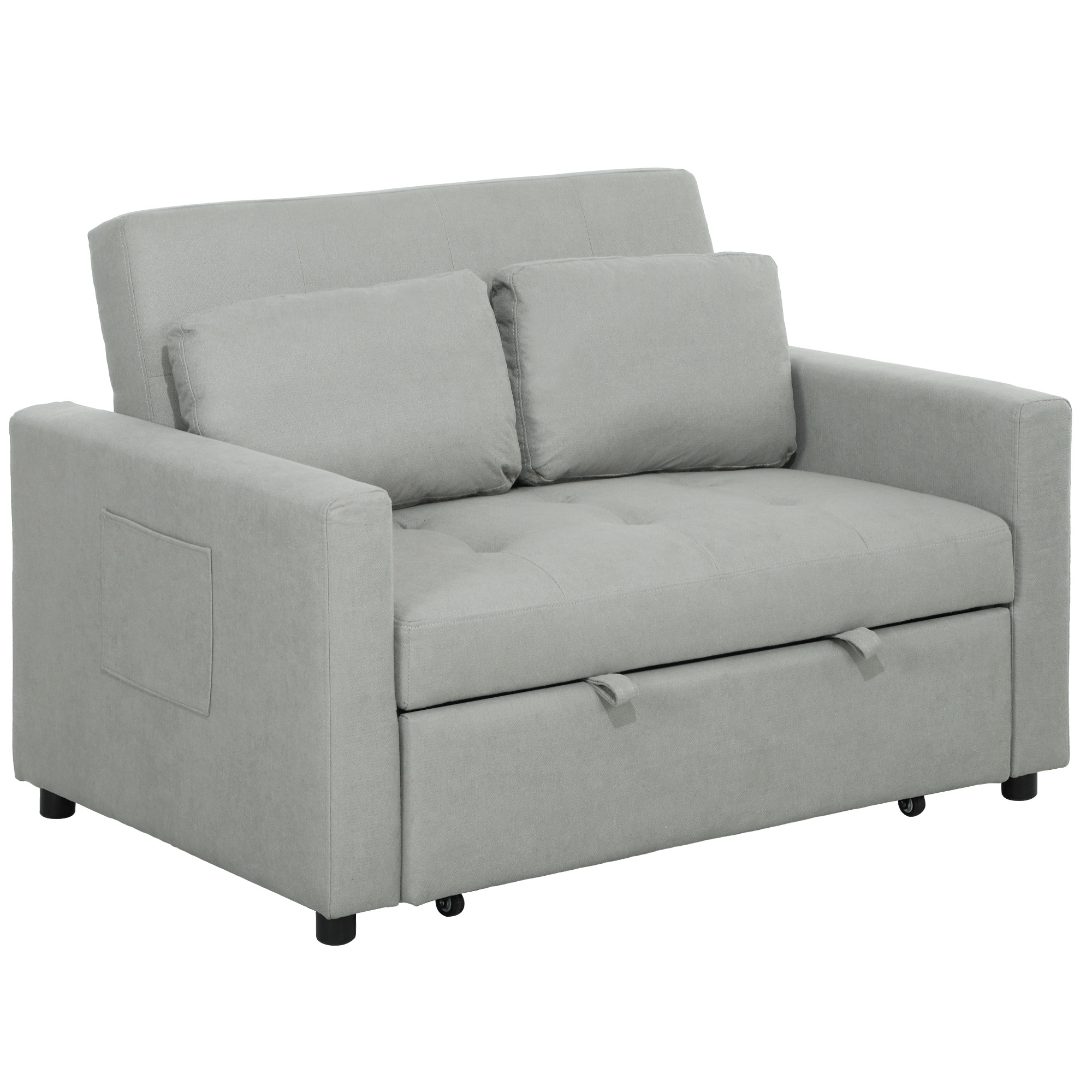 HERON Velvet-Feel Two-Seater Sofa Bed - Light Grey - Life Essentials