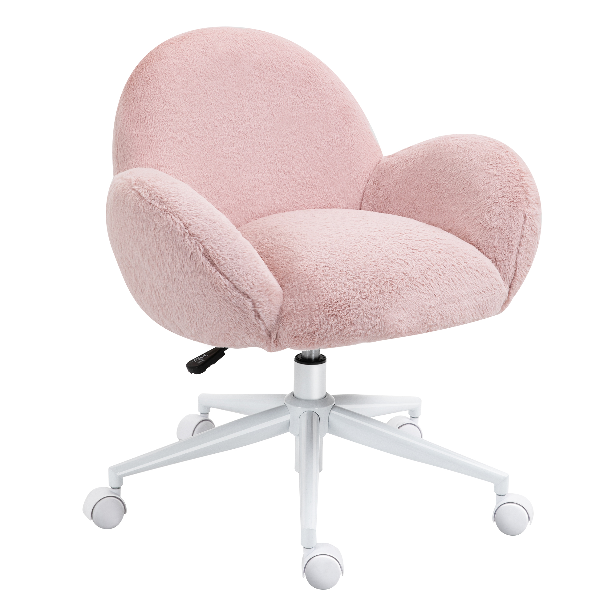 Fluffy Leisure Chair Office Chair with Backrest and Armrest for Home Bedroom Living Room with Wheels Pink - Life Essentials