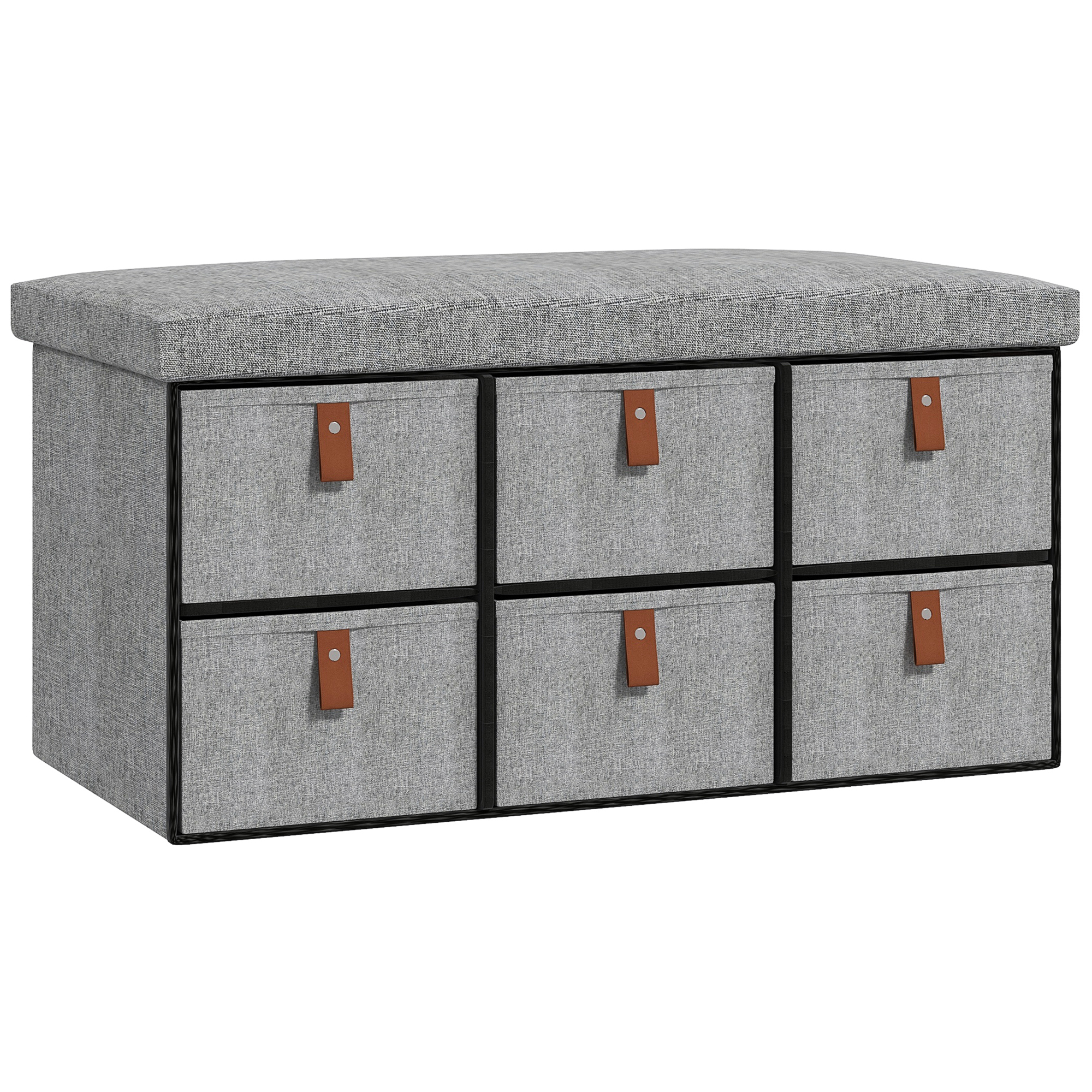 Scott Shoe Storage Bench with Cushion and 6 Drawers - Light Grey - Life Essentials