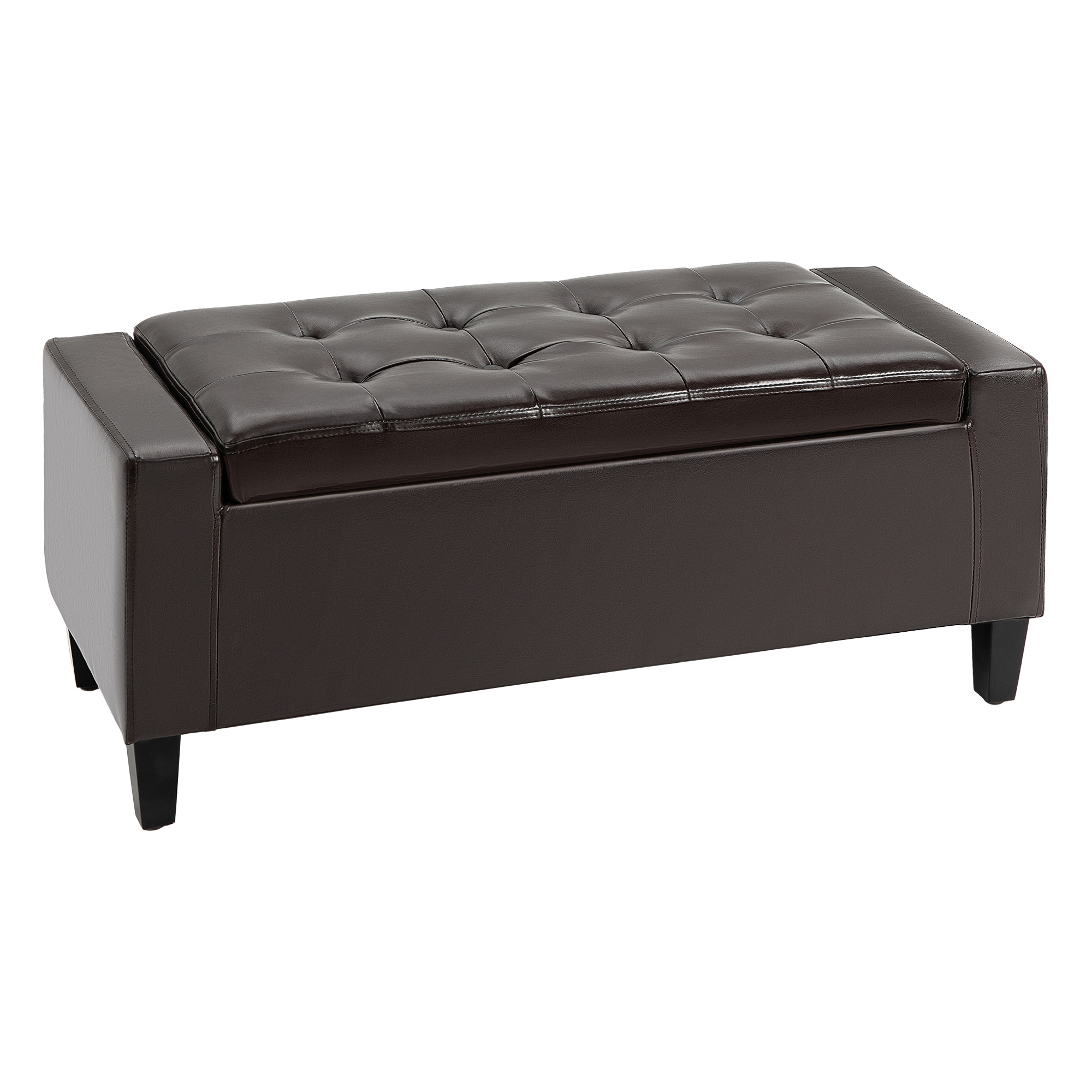 PU Leather Storage Ottoman Bench Storage Chest Tufted Ottoman Cube w/ Flipping Top 92L x 40W x 40H cm Brown - Life Essentials