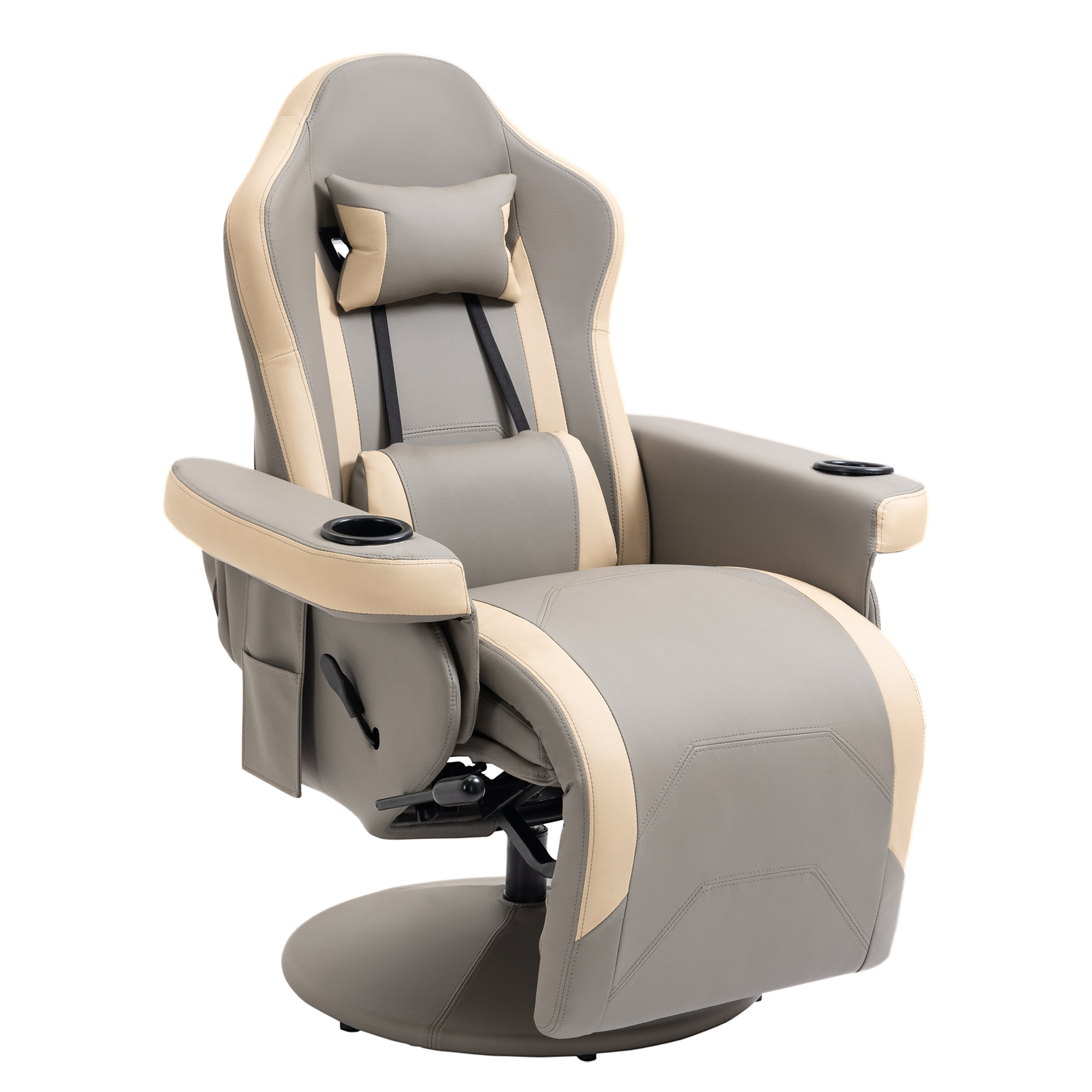 Manual Recliner Chair Armchair PU Leather Lounge Chair w/ Adjustable Leg Rest, 135° Reclining Function, 360° Swivel, Grey - Life Essentials