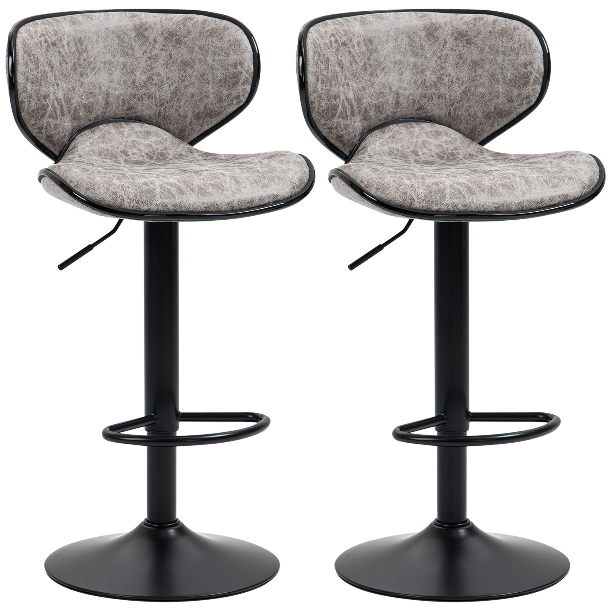 Bar Stool Set of 2 Microfiber Cloth Adjustable Height Armless Chairs with Swivel Seat, Grey - Life Essentials