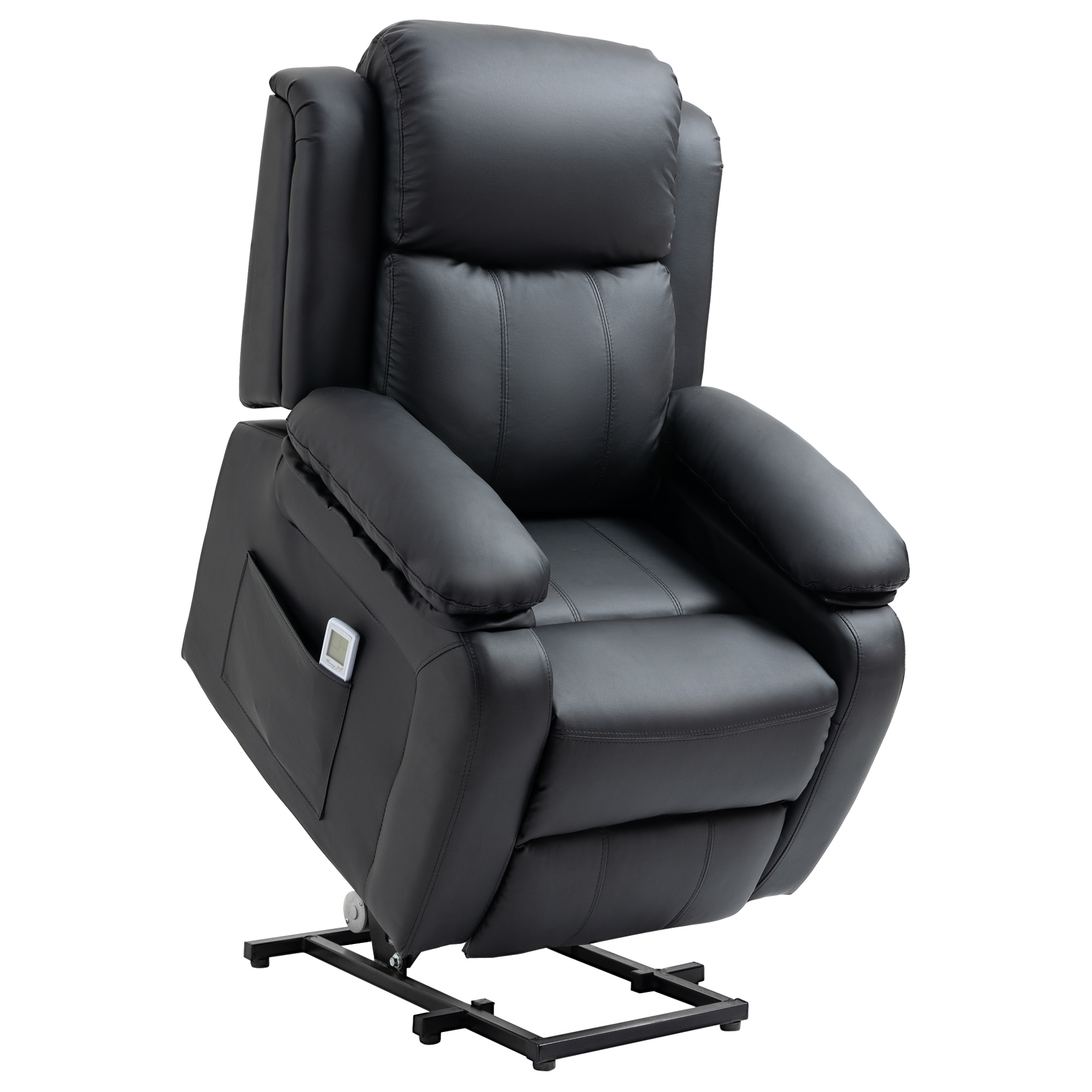 Electric Power Lift Recliner Chair Vibration Massage Reclining Chair with Remote Control and Side Pocket, Black - Life Essentials