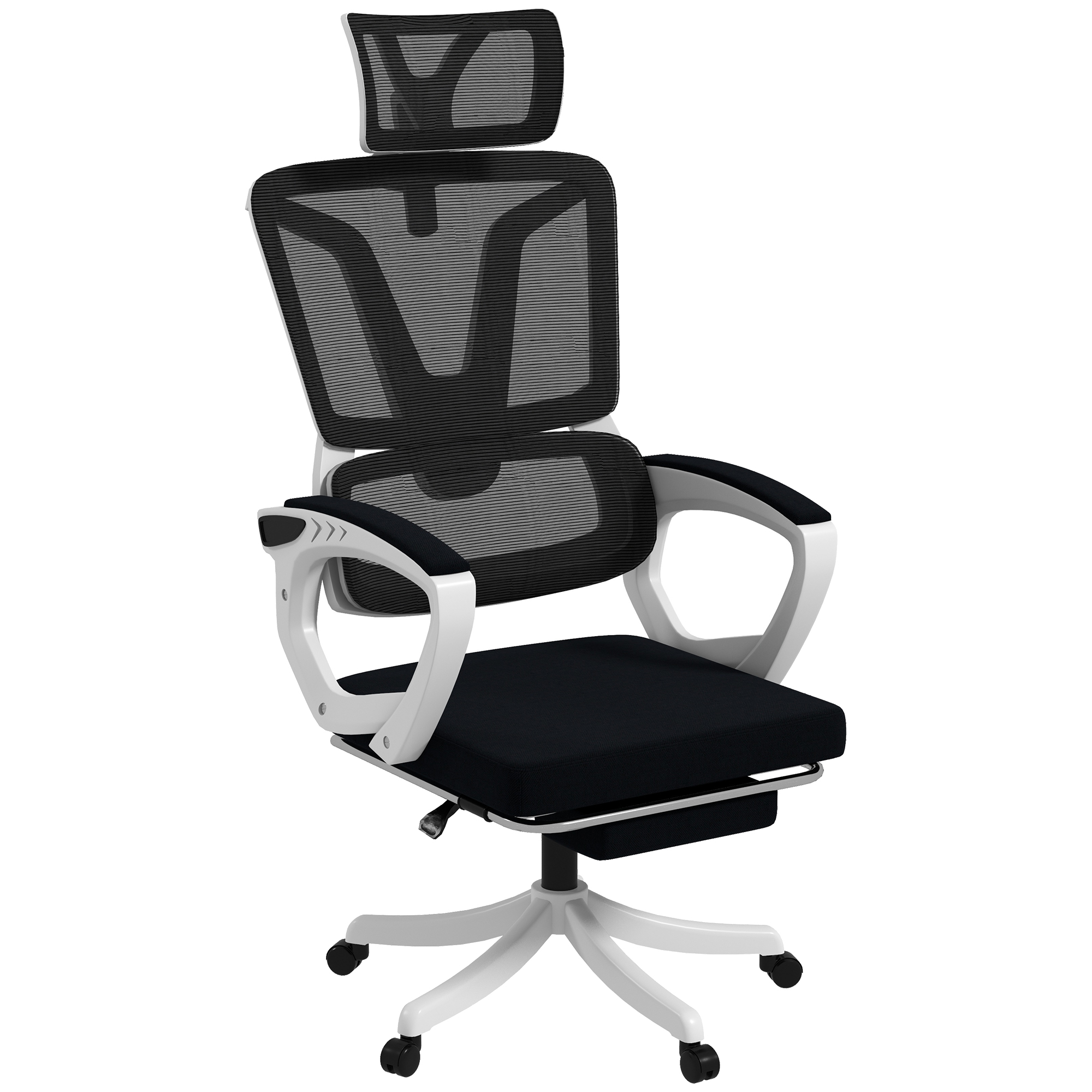 Vinsetto Mesh Office Chair, Reclining Desk Chair with Adjustable Headrest, Lumbar Support, Foot Rest, Swivel Wheels, Adjustable Height, Black - Life 