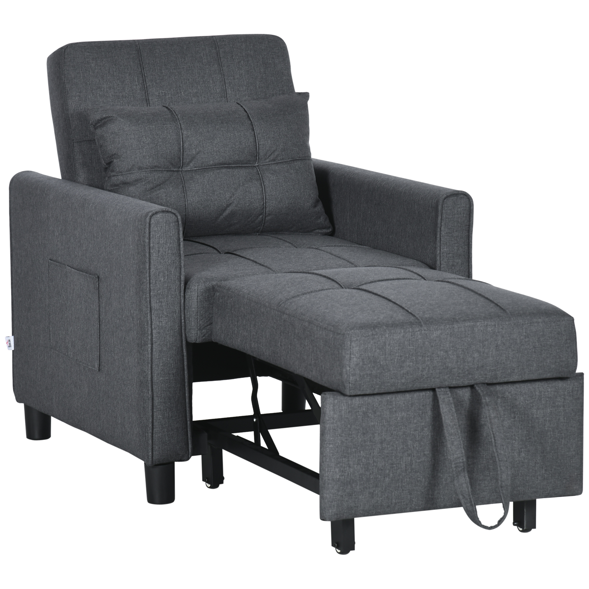 Folding Sofa Bed, Pull Out Single Sleeper, 3 in 1 Convertible Chair Bed w/ Adjustable Backrest, Pillow, Side Pocket for Living Room, Grey - Life 