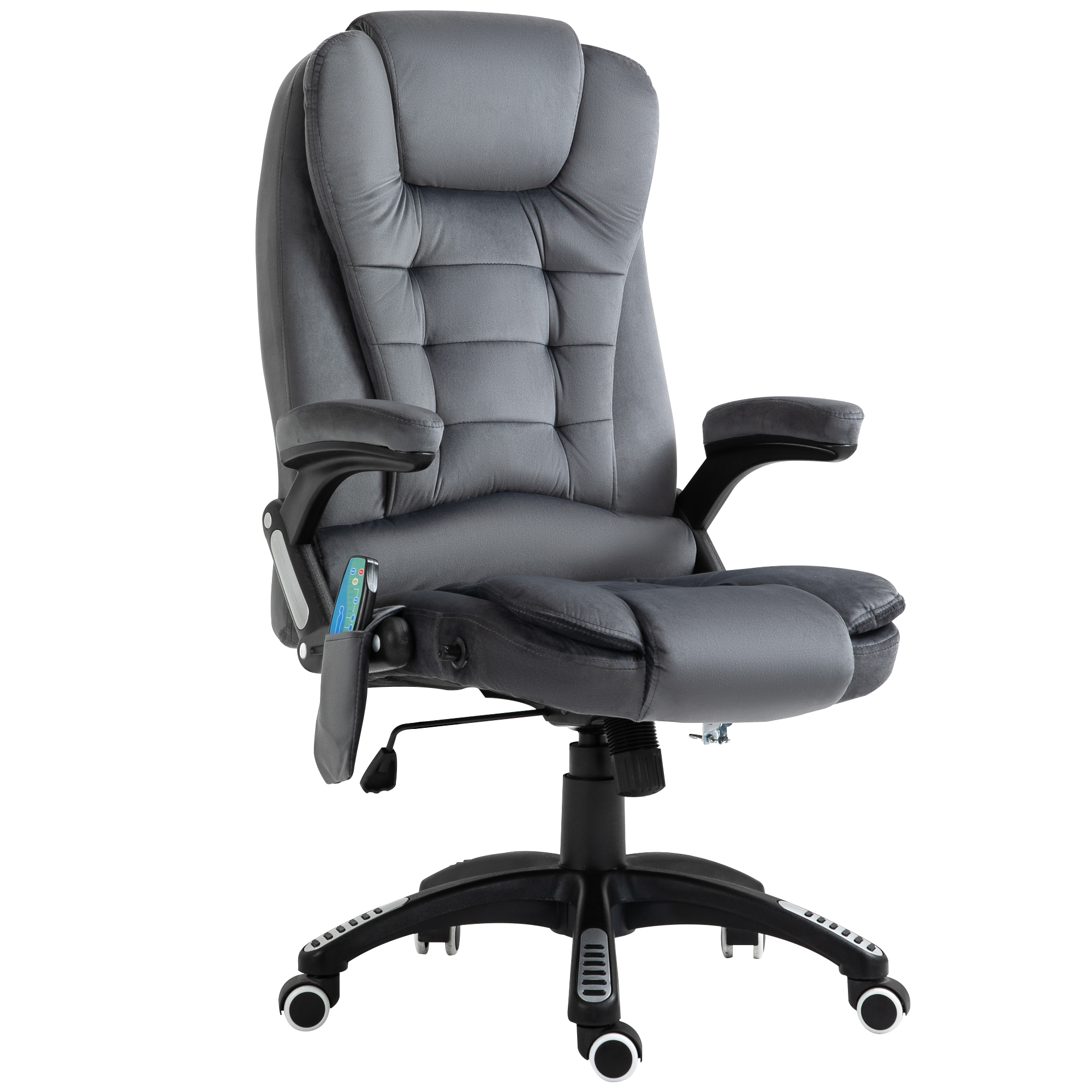 Massage Recliner Chair Heated Office Chair with Six Massage Points Velvet-Feel Fabric 360° Swivel Wheels Grey - Life Essentials