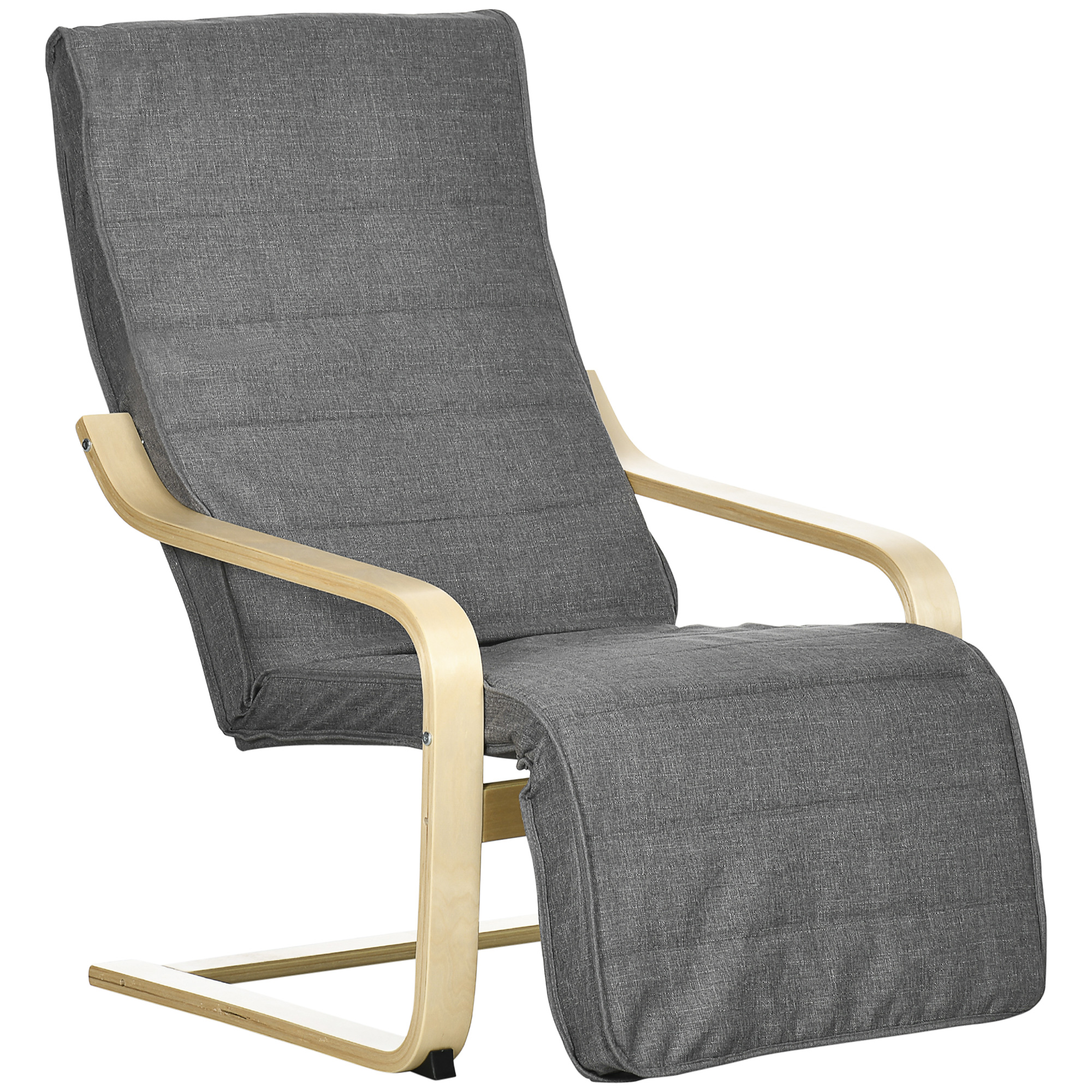 Wooden Lounging Chair Deck Relaxing Recliner Lounge Seat with Adjustable Footrest & Removable Cushion, Dark Grey - Life Essentials