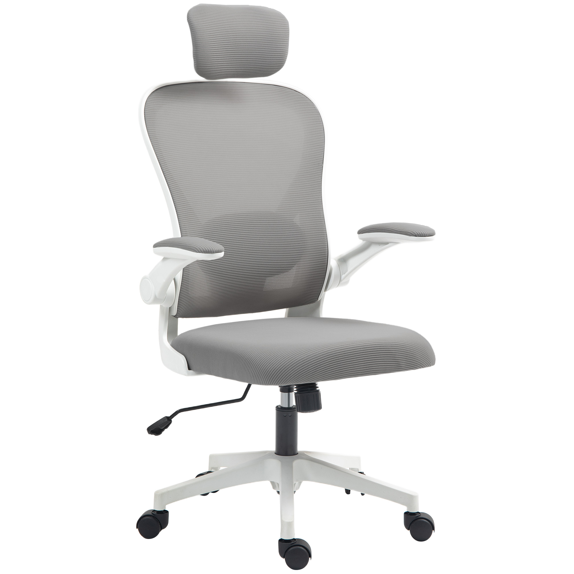 HERON Executive Office Chair, Ergonomic Mesh High Back Desk Chair with Flip-up Armrest, Rotatable Headrest, Grey - Life Essentials