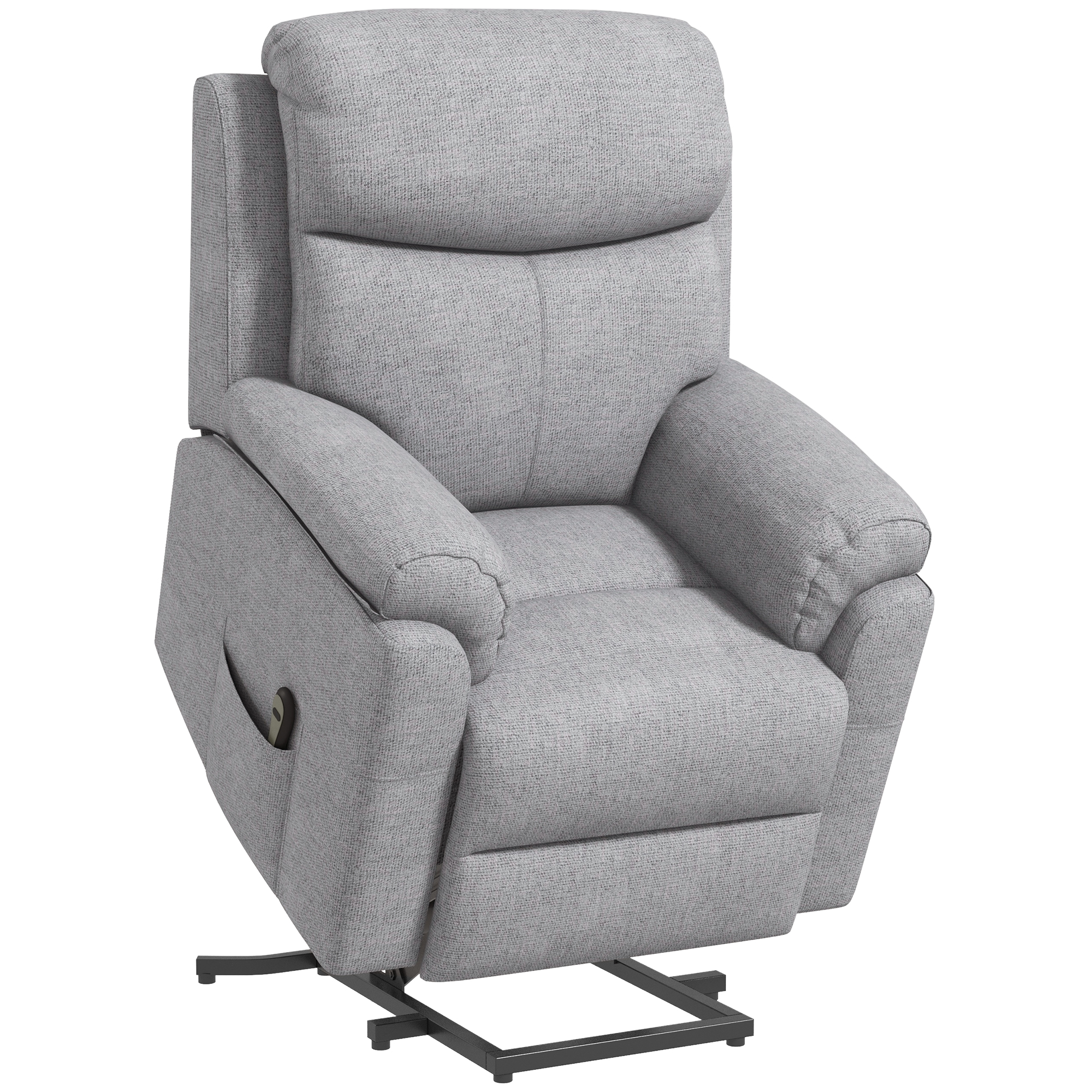 Heavy Duty Fabric Upholstered Riser and Recliner Chairs with Remote Control, Side Pocket - Grey - Life Essentials