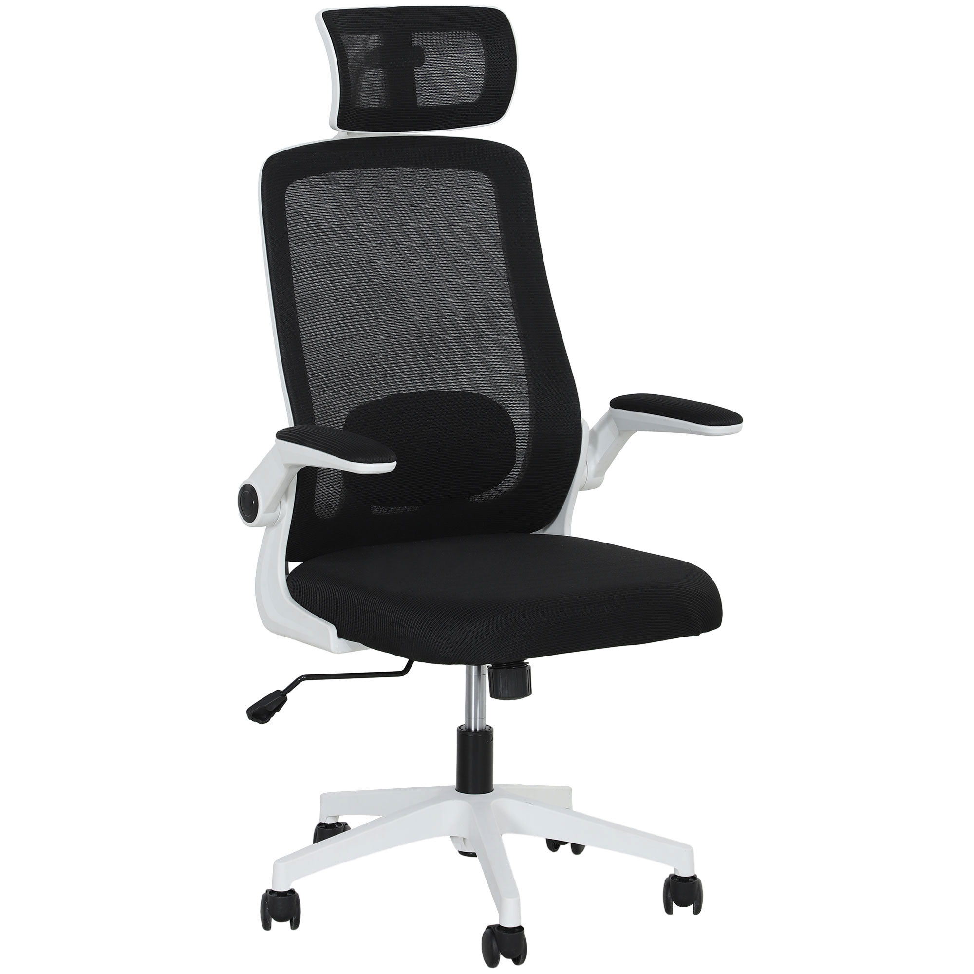 HERON Executive Office Chair, Ergonomic Mesh High Back Desk Chair with Flip-up Armrest, Adjustable Lumbar Support, Rotatable Headrest, Black - Life 