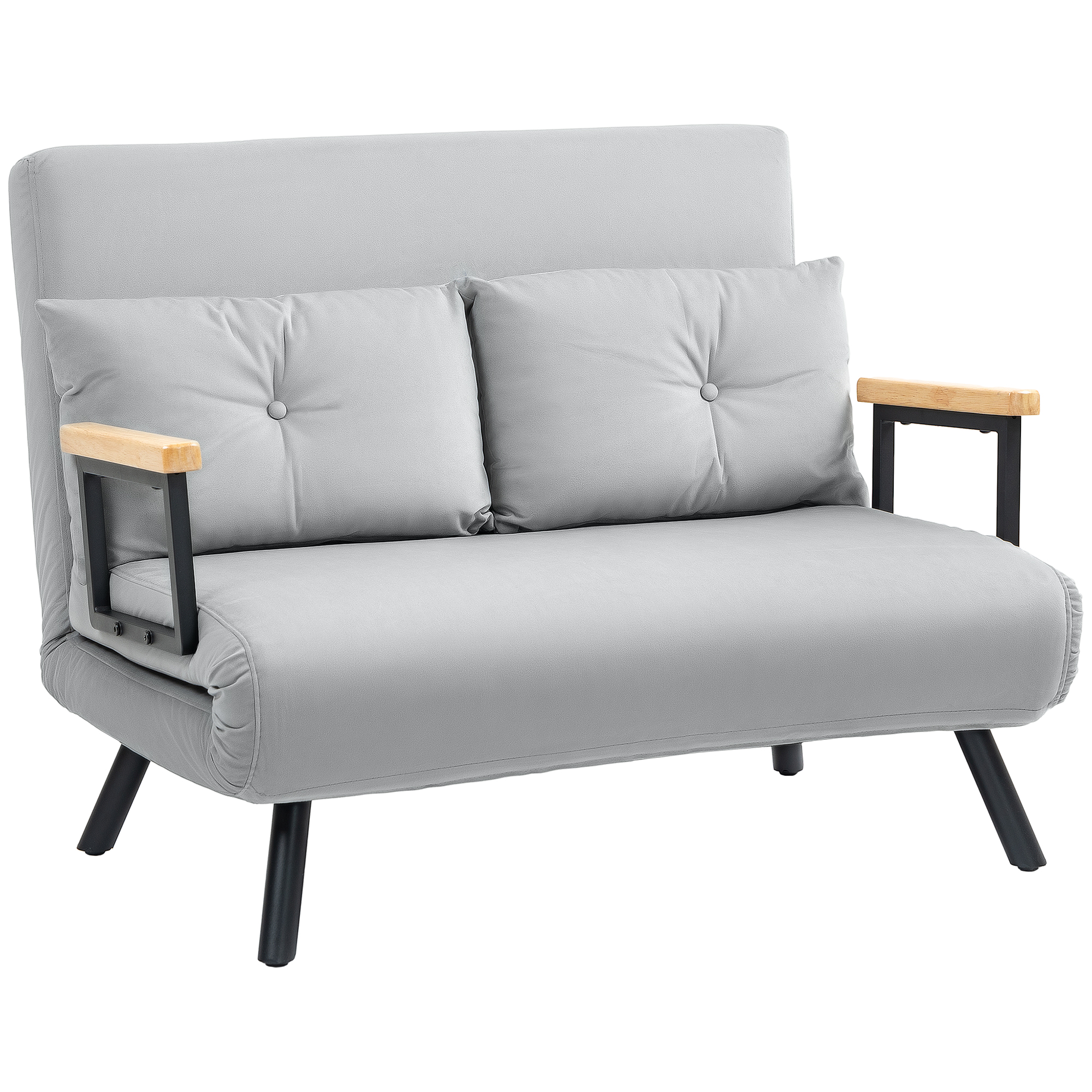HERON 4-in-1 Velvet-Feel Double Sofa Bed, with Pillows - Light Grey - Life Essentials