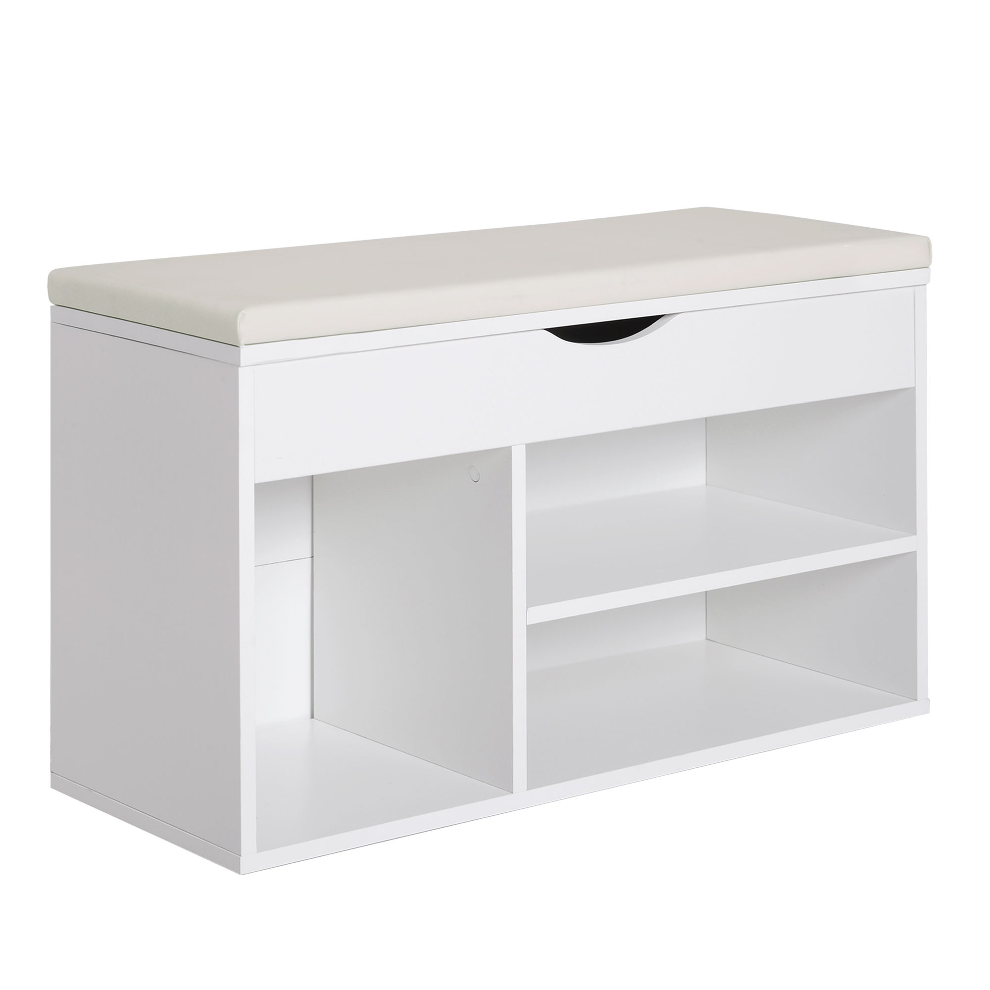 Wooden Shoes Rack Bench, Hidden Storage Padded Seat, Organiser Footwear Rack, Hallway, White, 80 x 30 x 47 cm - Life Essentials