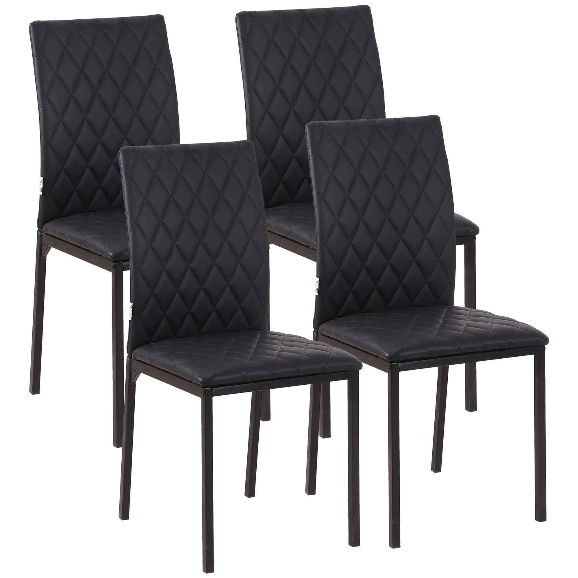Modern Dining Chairs Upholstered Faux Leather Accent Chairs with Metal Legs for Kitchen, Set of 4, Black - Life Essentials