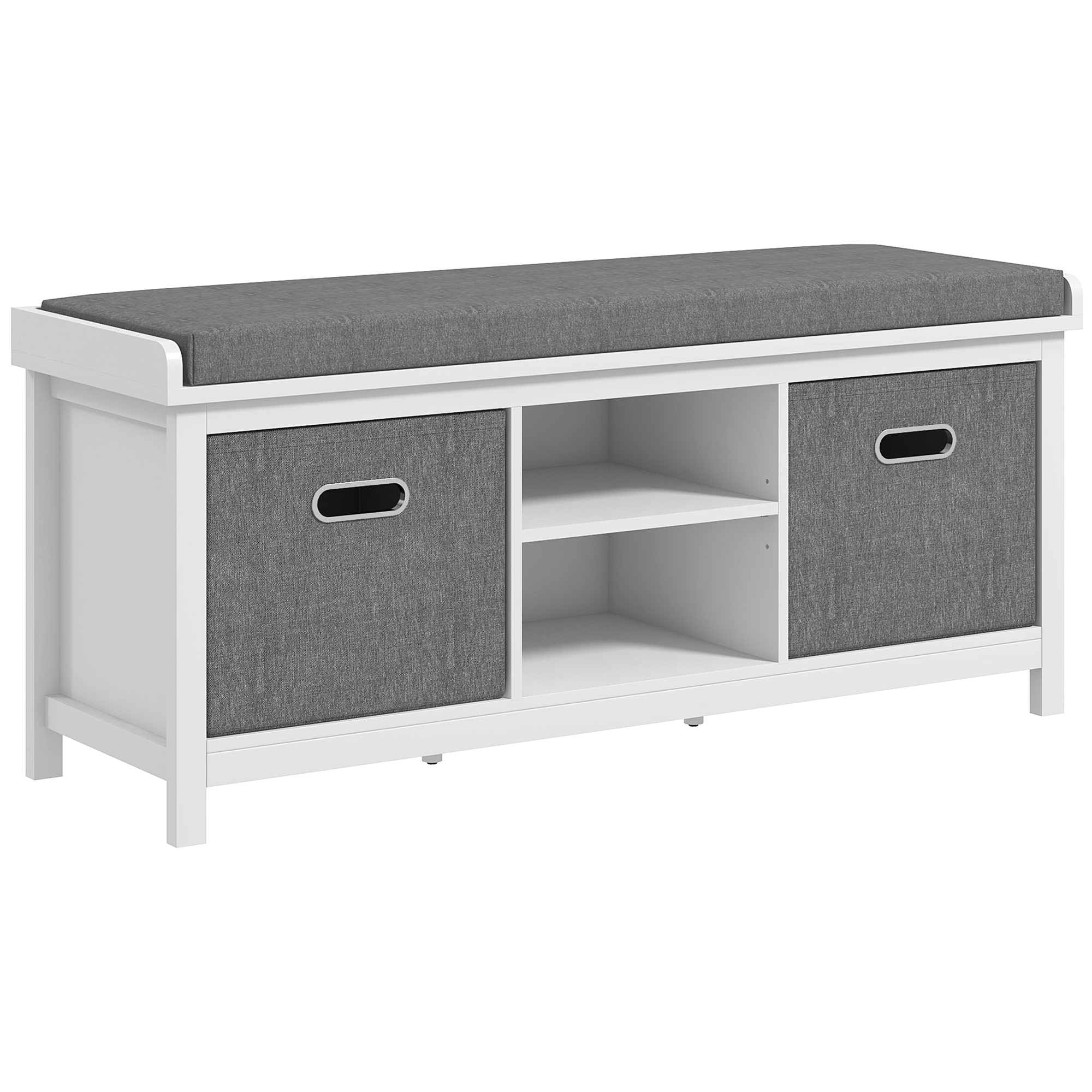 Scott Shoe Storage Bench with Cushion and Adjustable Shelf - Grey with White - Life Essentials
