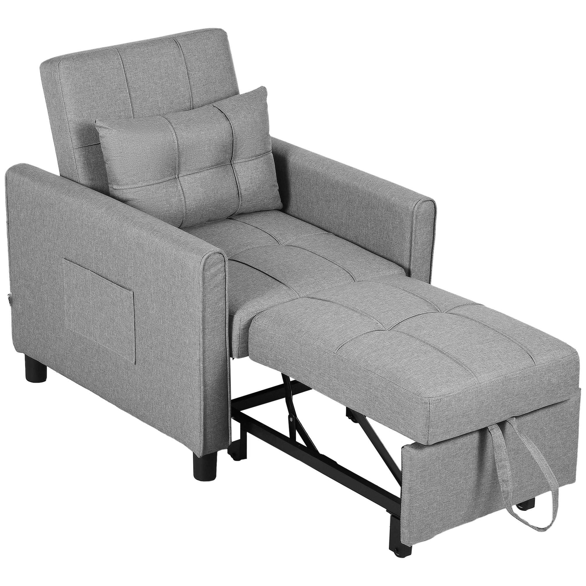 3-In-1 Convertible Chair Bed, Pull Out Sleeper Chair, Fold Out Bed with Adjustable Backrest, Side Pockets, Light Grey - Life Essentials