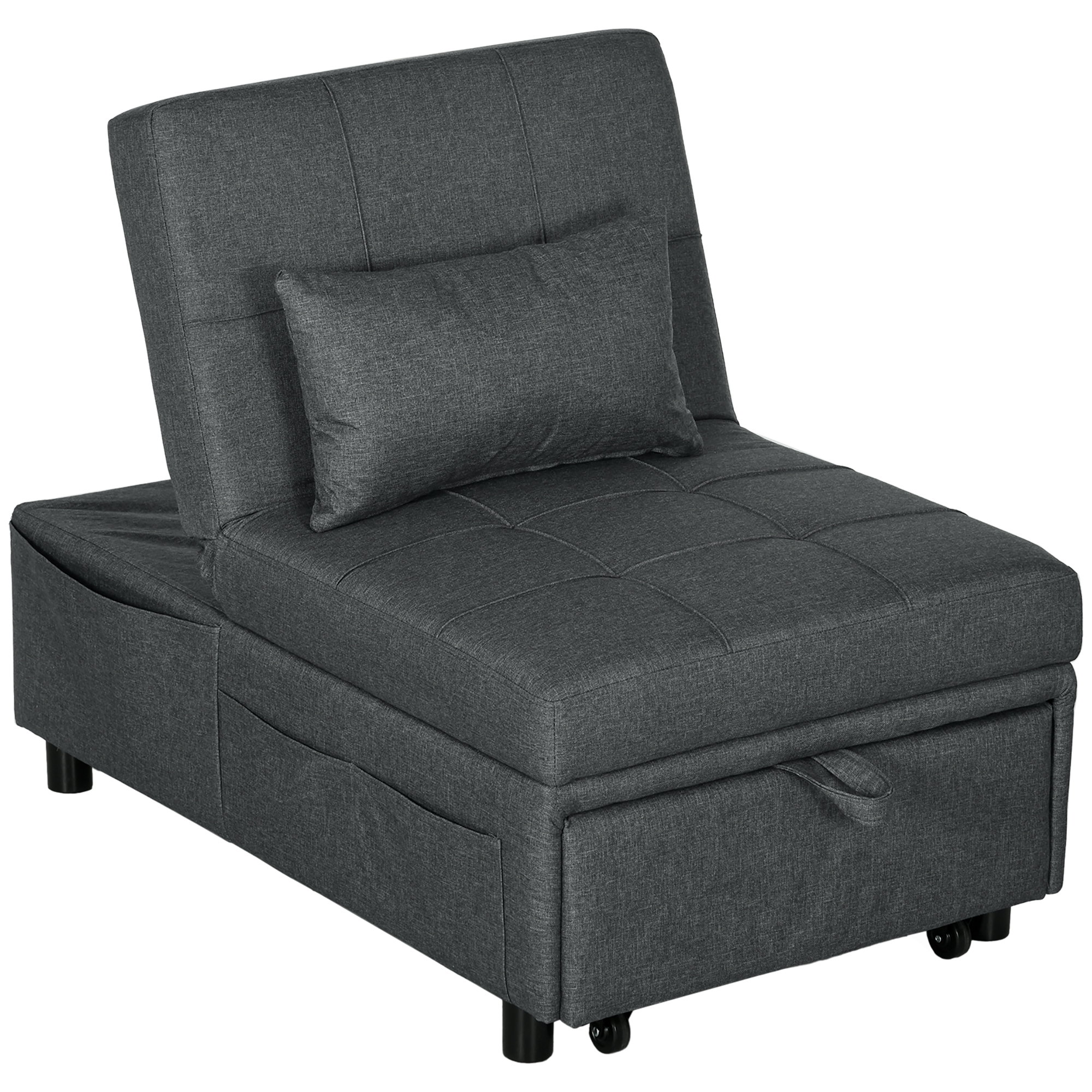 Convertible Chair Bed w/ Padding Seat, 3-in-1 Multi-Functional Sleeper Chair Bed, Recliner w/ Adjustable Backrest, Wheels and Pillow, Grey - Life 