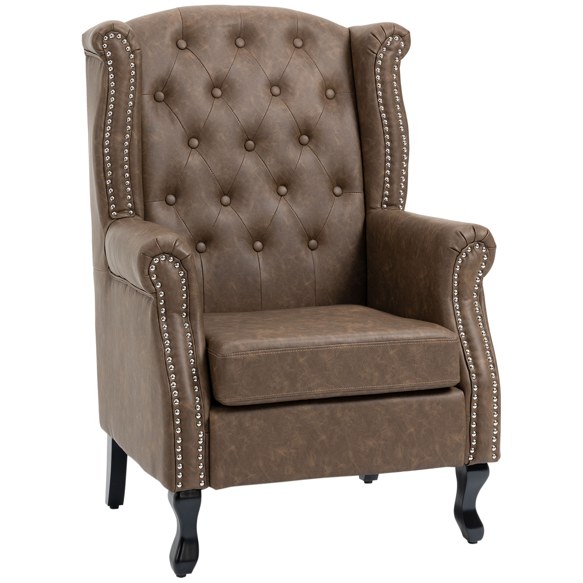 Wingback Accent Chair Tufted Chesterfield-style Armchair with Nail Head Trim for Living Room Bedroom Brown - Life Essentials